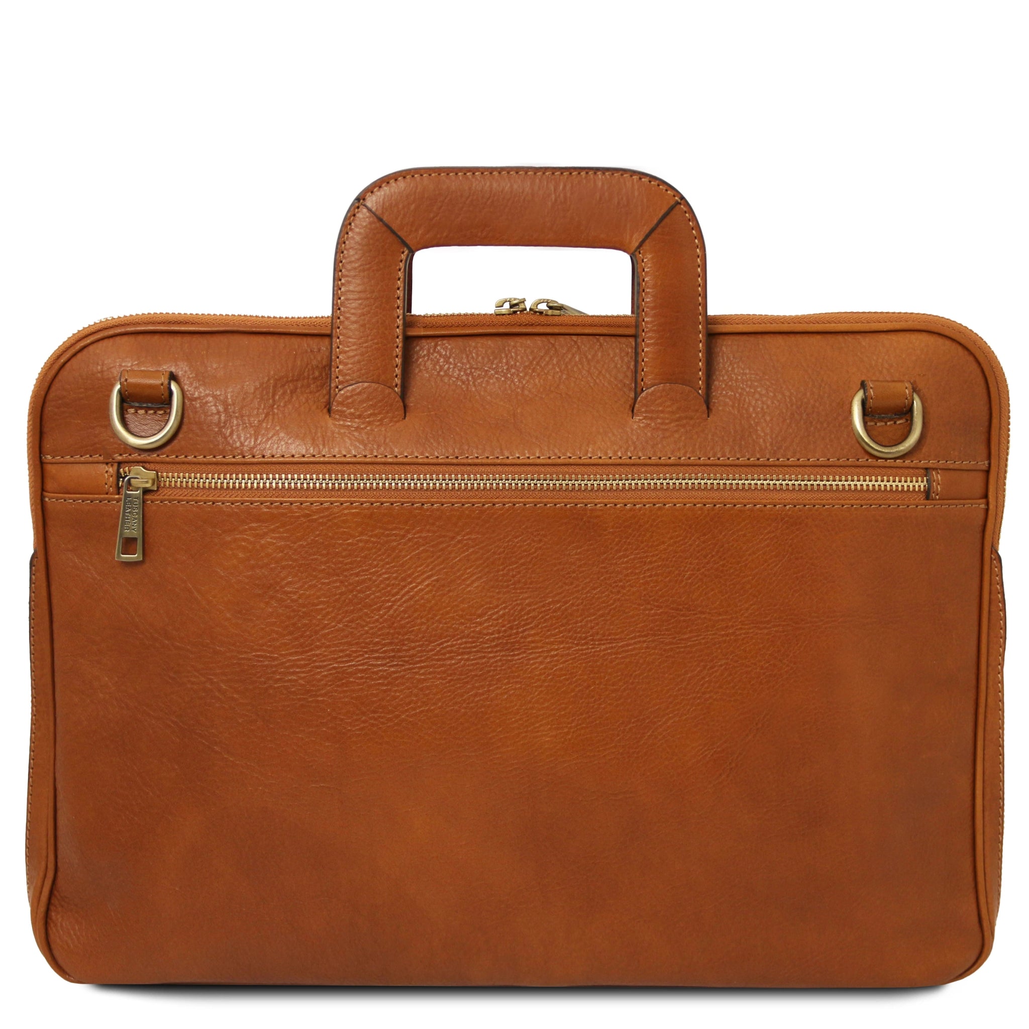 Back view of the Caserta Document Italian Matte Leather Briefcase natural, showcasing exterior zippered pocket