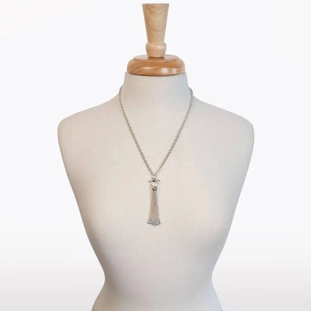 Zoomed out image Chantilly Horse Bit Tassel Silver Necklace on Bust Form
