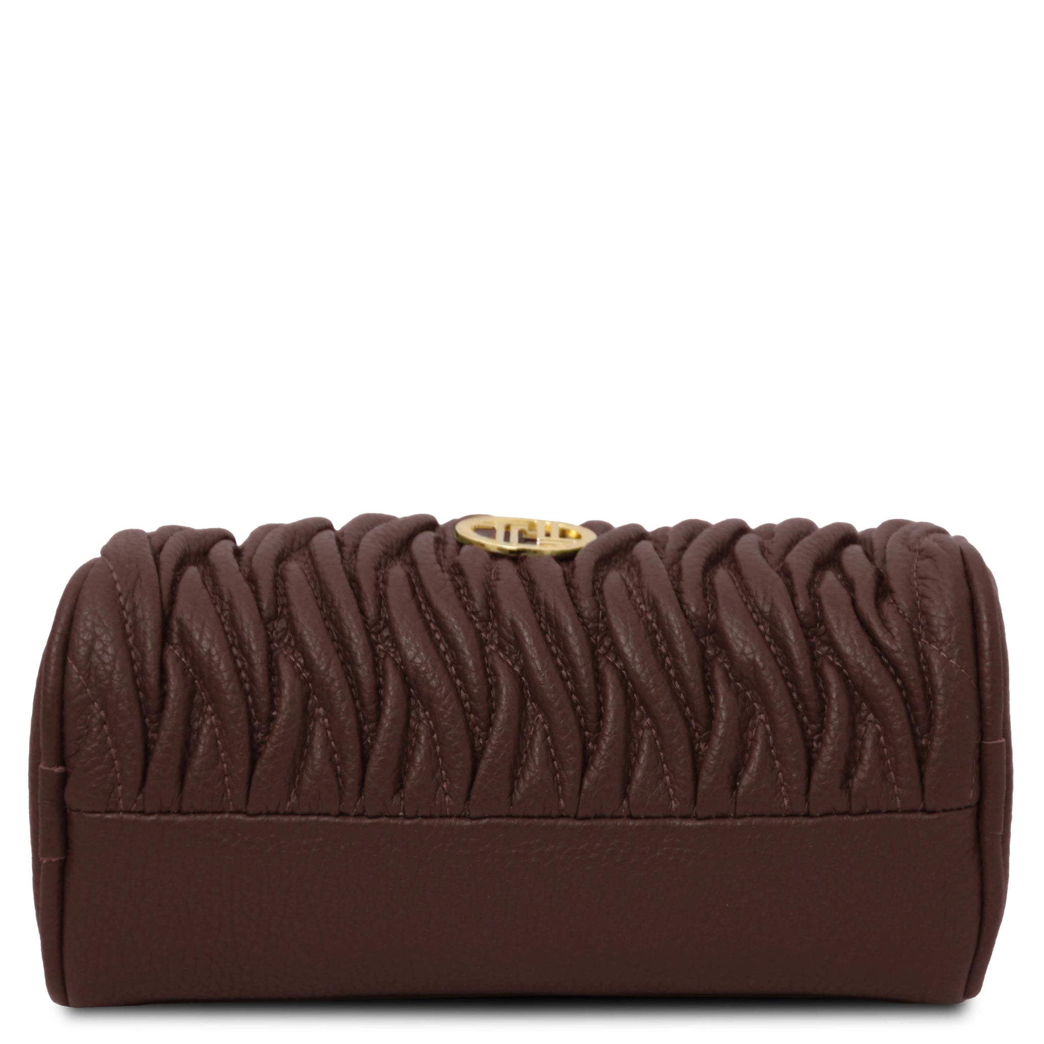 Bottom plain and ruching leather view Chantilly Mini Bowling Bag in Coffee