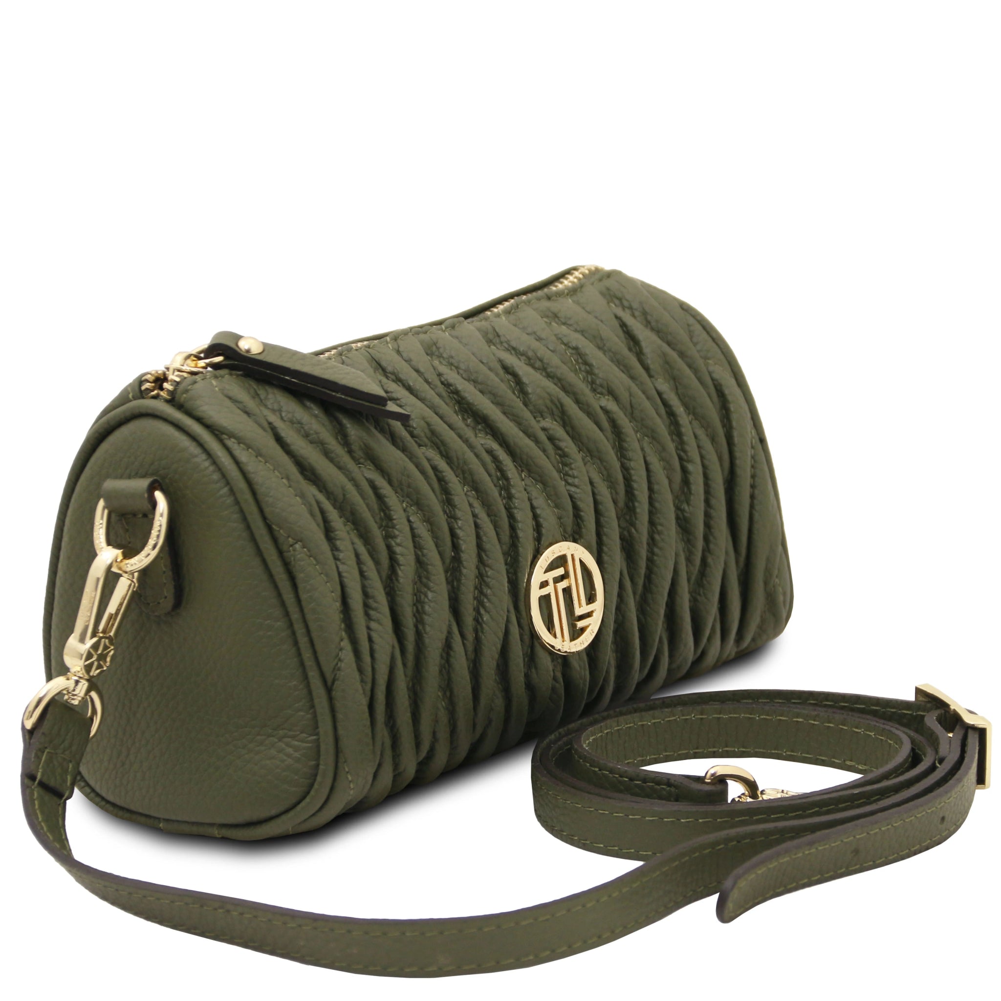 Chantilly Mini Bowling Bag in Forest Green with leather shoulder strap