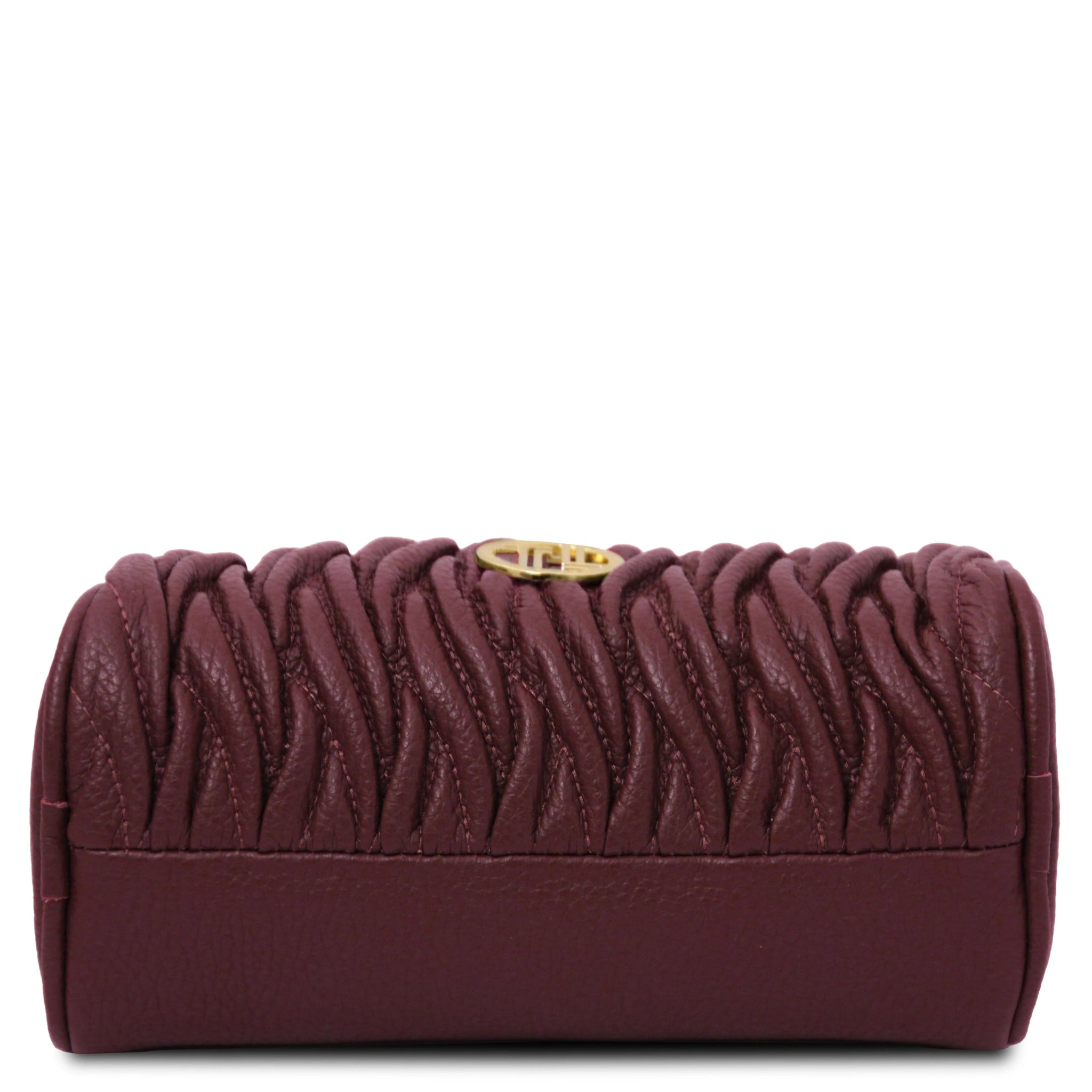 Bottom plain and ruching leather view Chantilly Mini Bowling Bag in Bordeaux