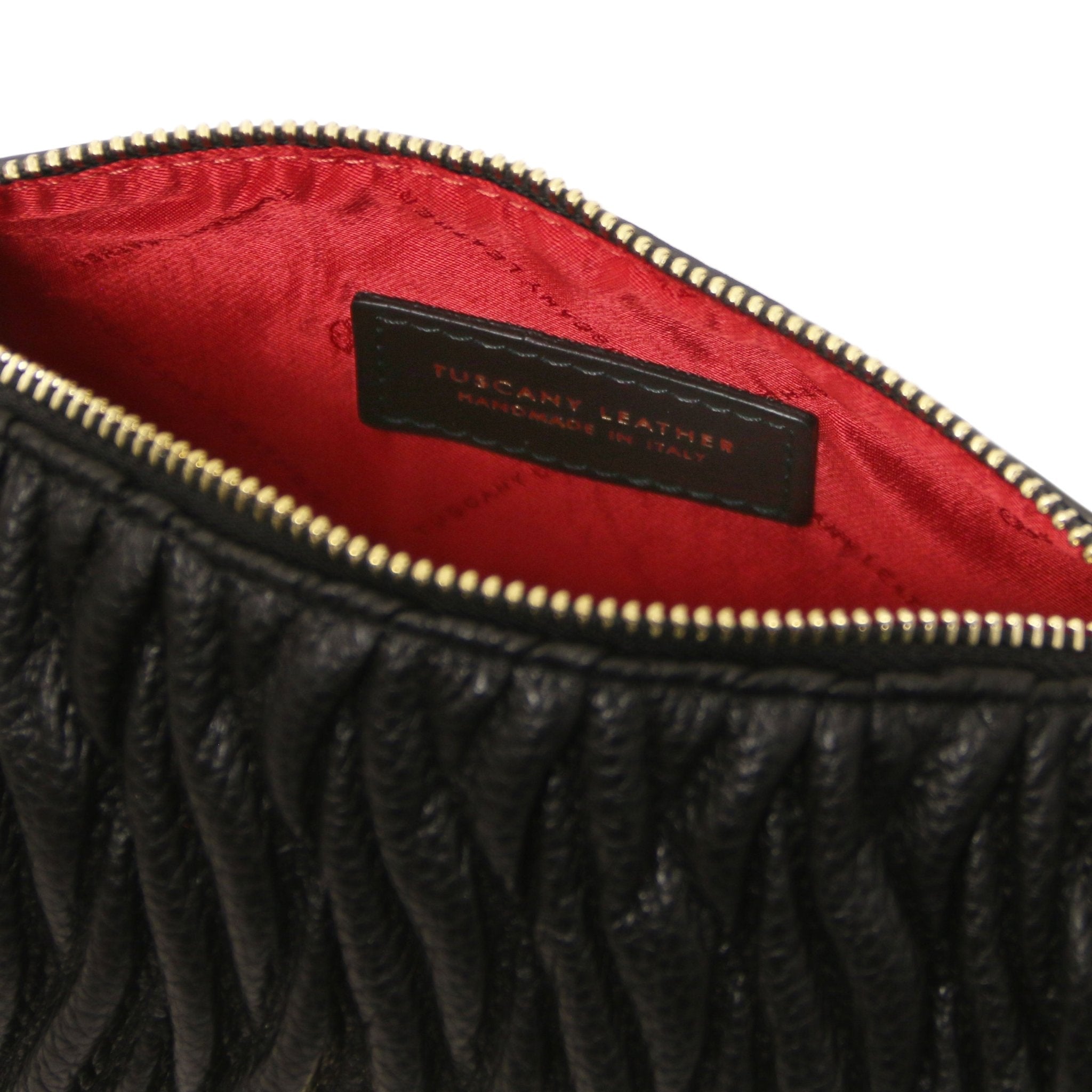 Interior logo red lining view Chantilly Mini Bowling Italian Leather Bag in Black