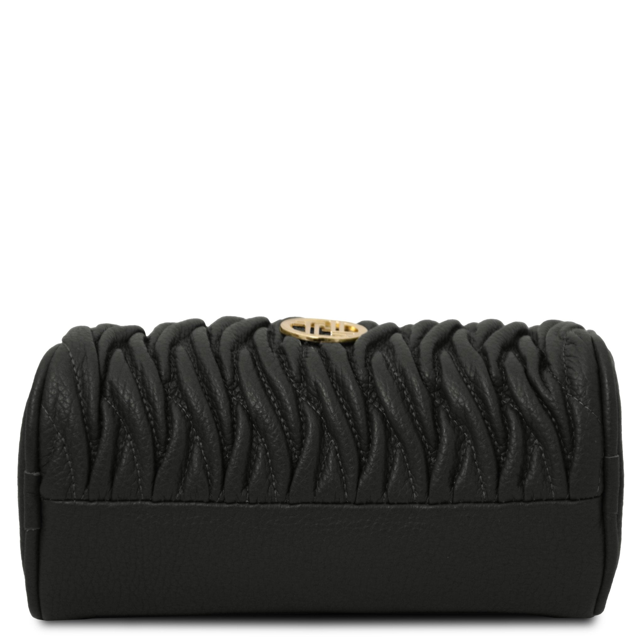 Bottom plain and ruching leather view Chantilly Mini Bowling Italian Leather Bag in Black