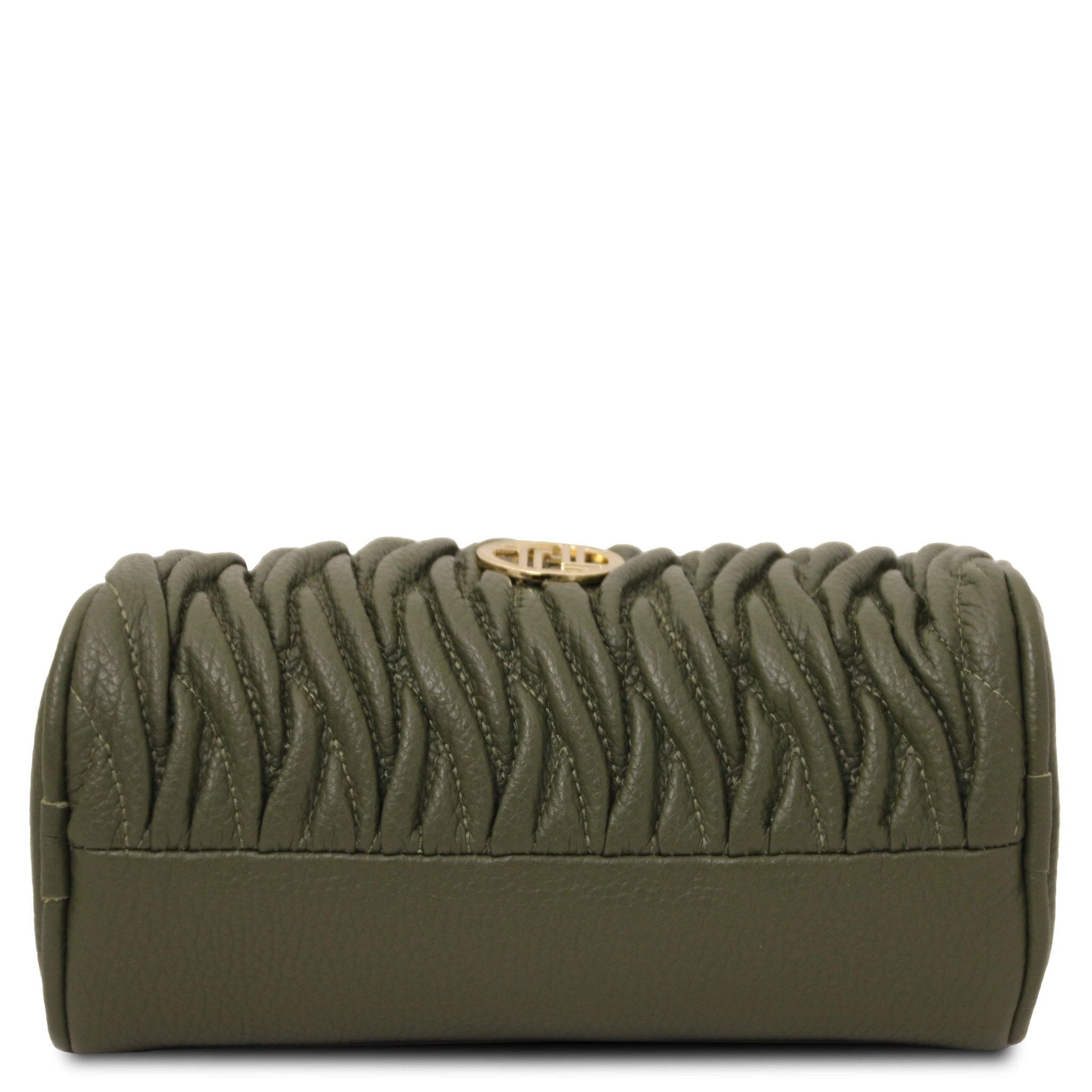 Bottom plain and ruching leather view Chantilly Mini Bowling Bag in Forest Green