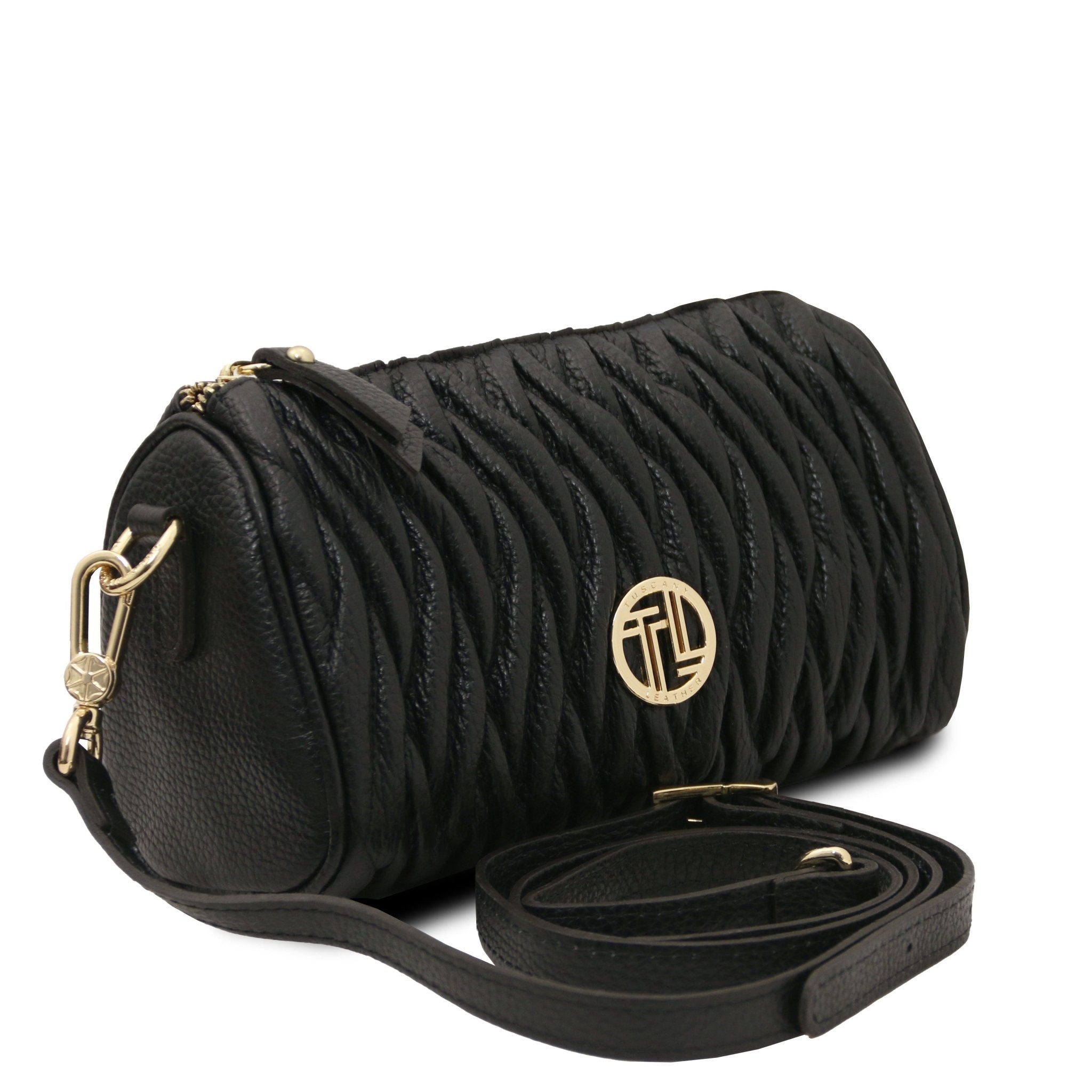 Chantilly Mini Bowling Bag in Black with leather shoulder strap