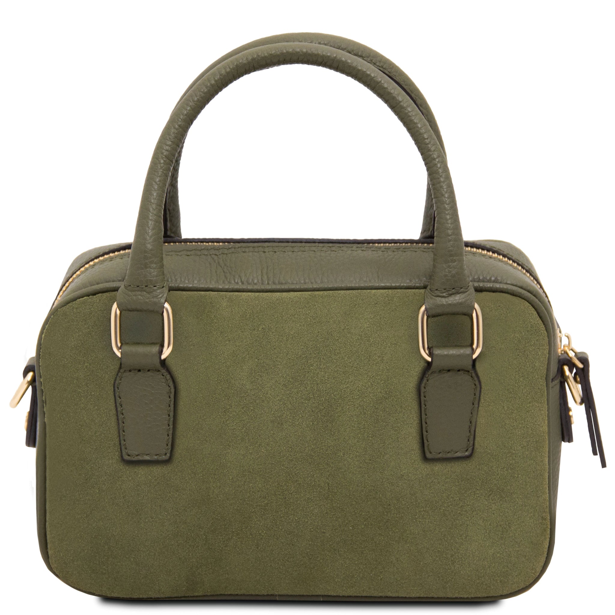 Back of green Chantilly Suede Handbag showing non-quilted suede panel