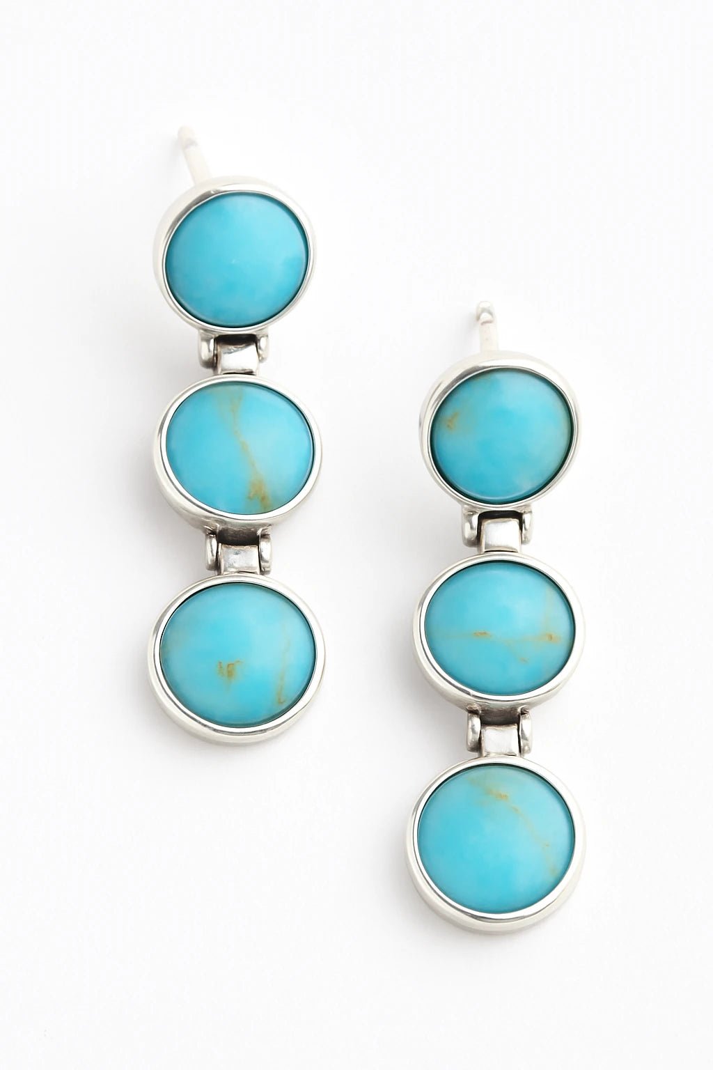 Chilean Turquoise Trio Circle Drop Earrings on a white background