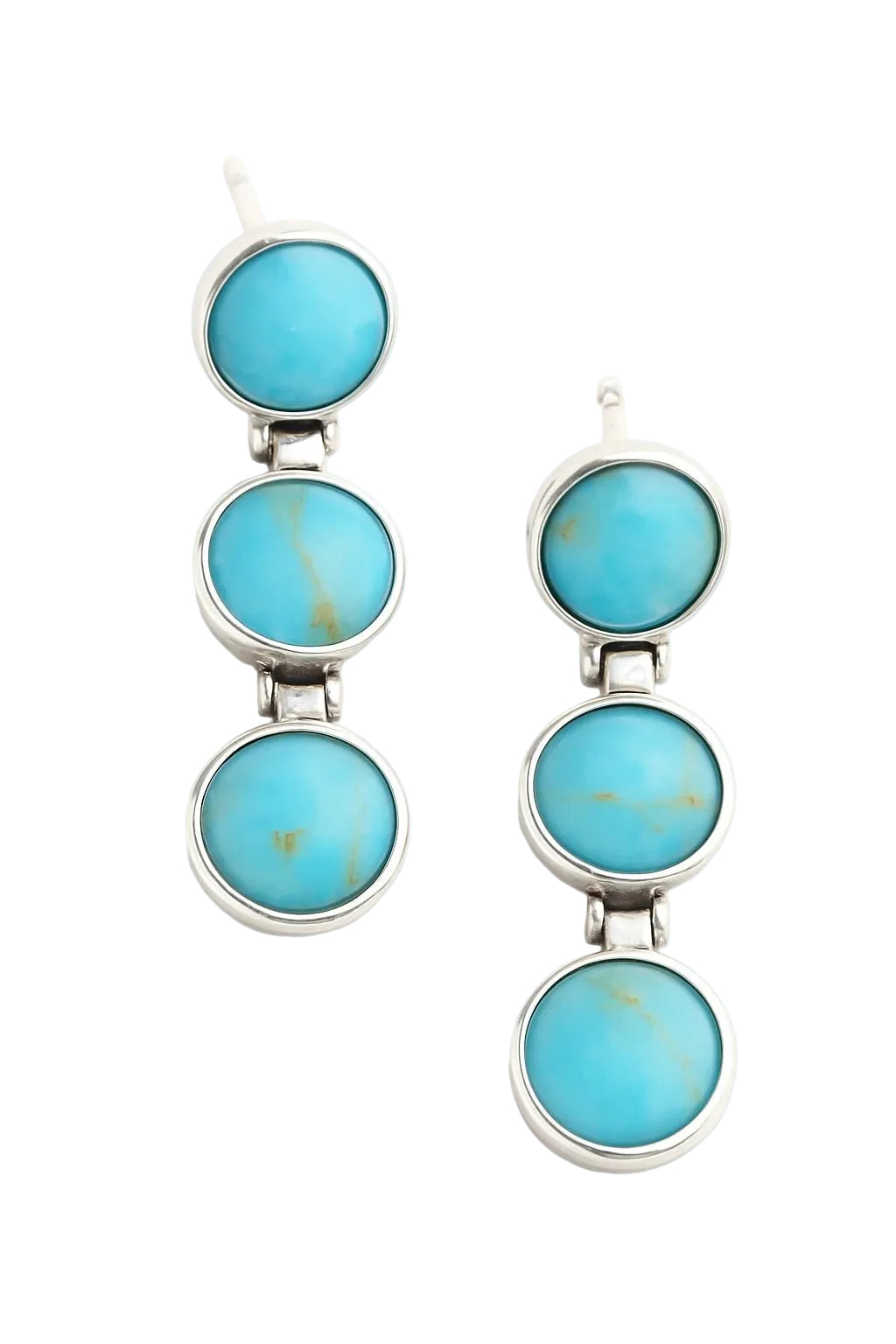 Chilean Turquoise Trio Circle Drop Earrings on a white background