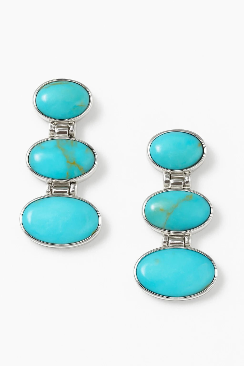 Chilean Turquoise Trio Oval Drop Earrings on a white background