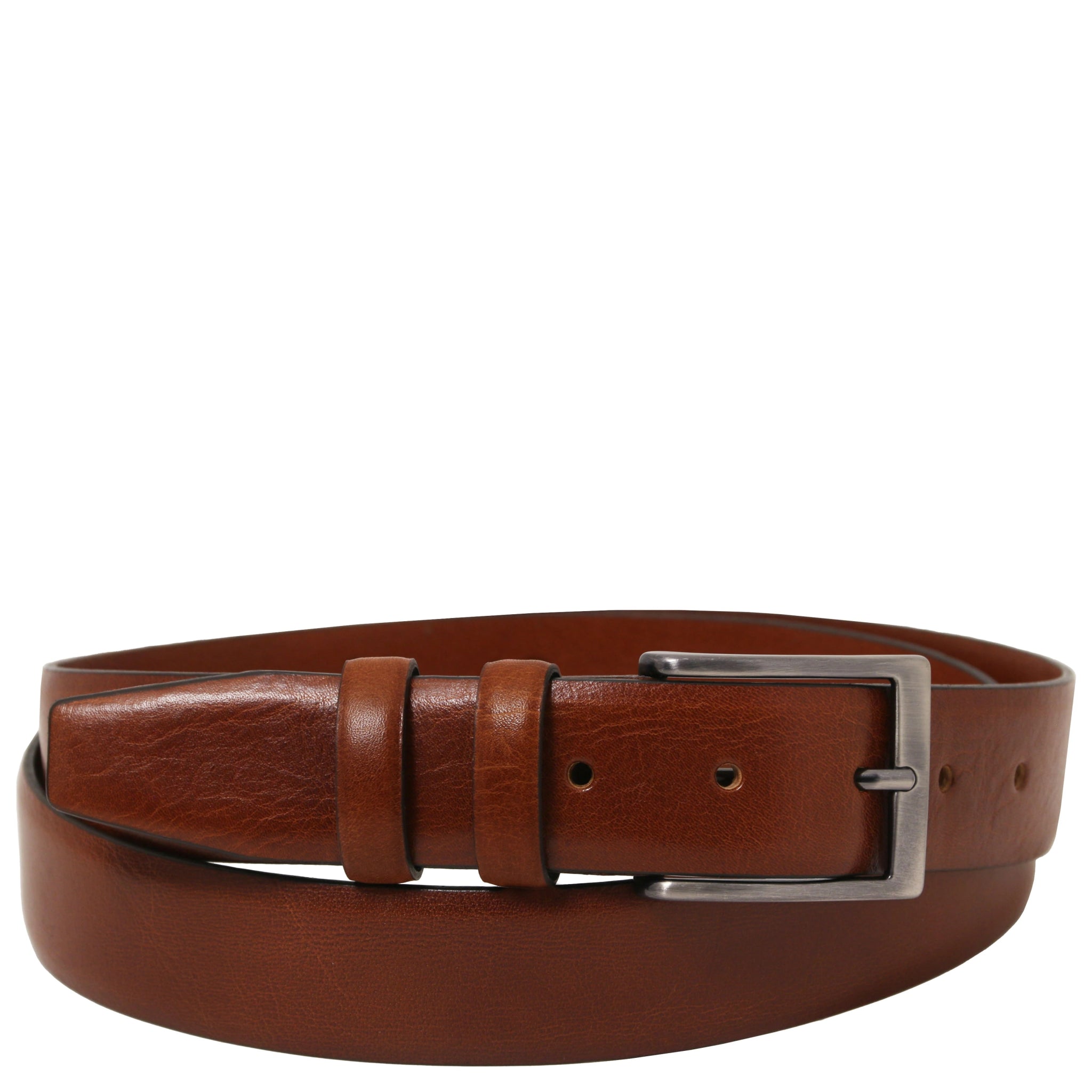 Classic Full-grain Italian Leather Belt in rich Brown with silver tone hardware on a white background