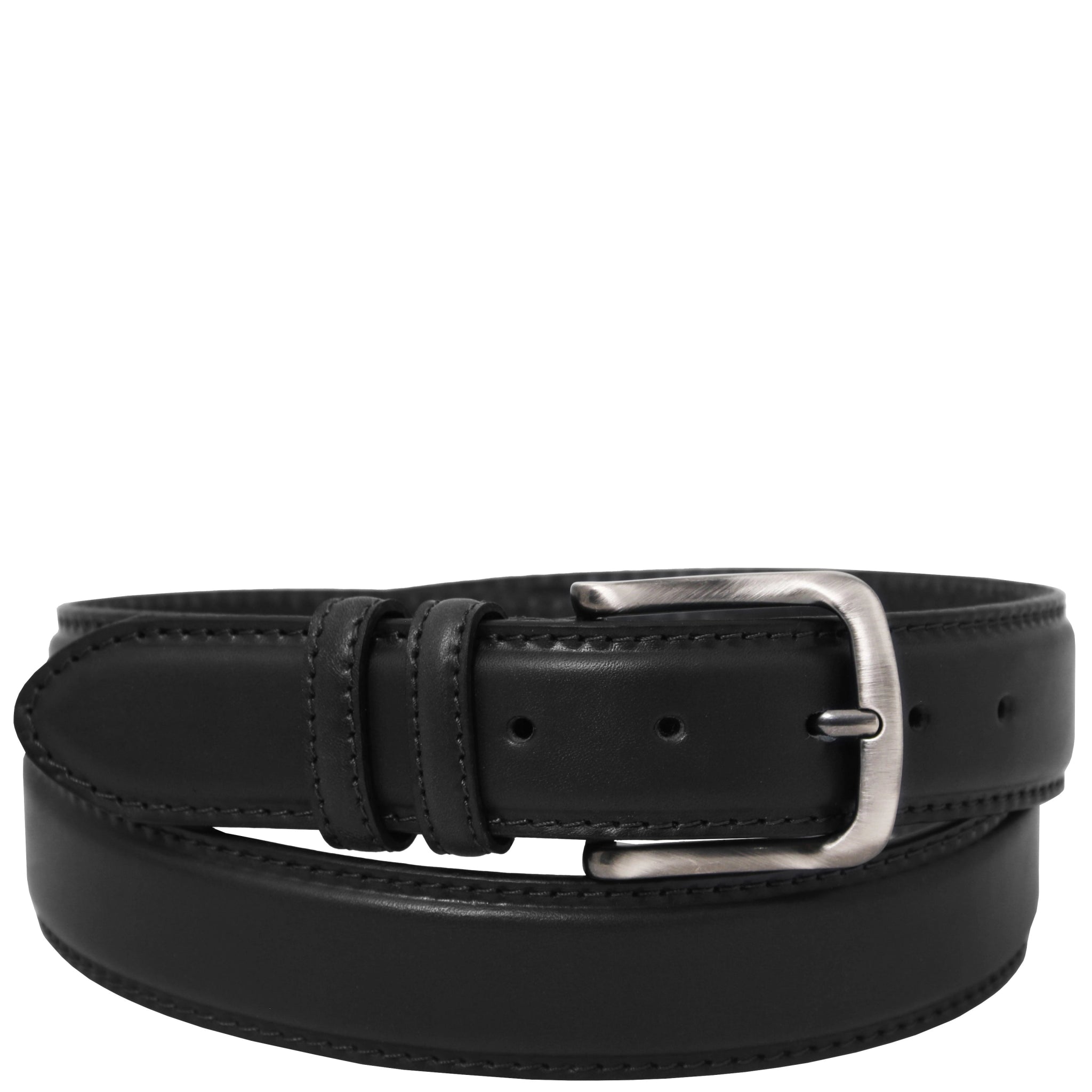 Classic Tuscan Padded Italian Leather Belt in Black with silver hardware on a white background