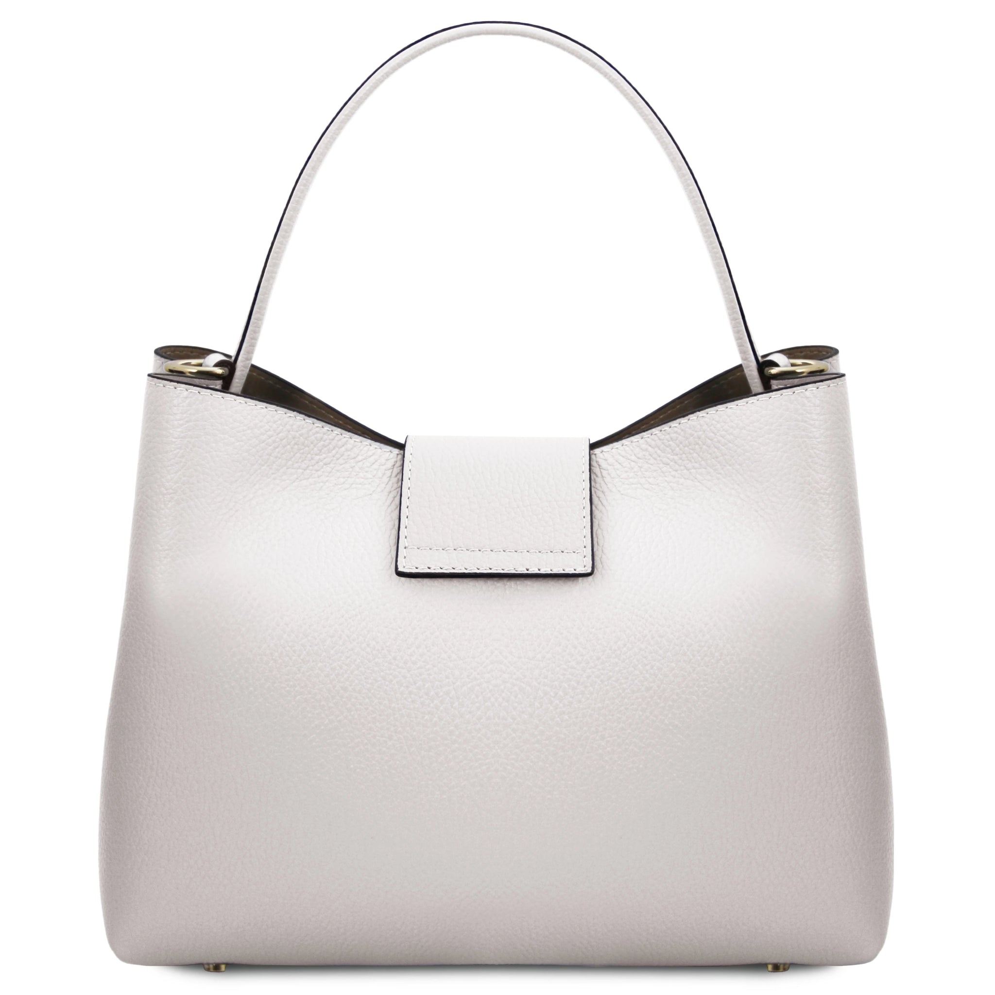 Back view Clio Italian Pebbled Leather Secchiello Bag in White on a white background