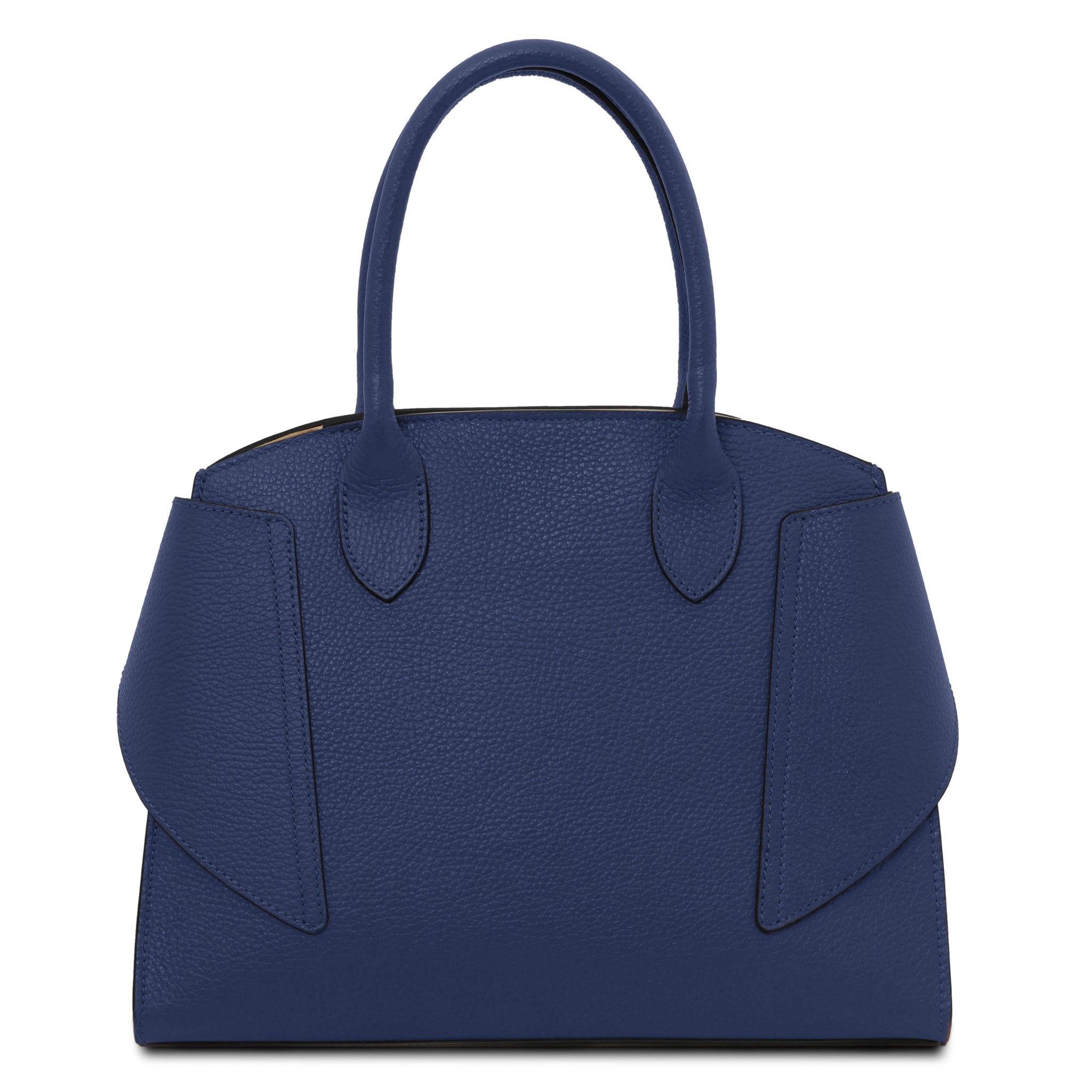 Back View Coccola Italian Pebbled Leather Handbag in Dark Blue showing handle
