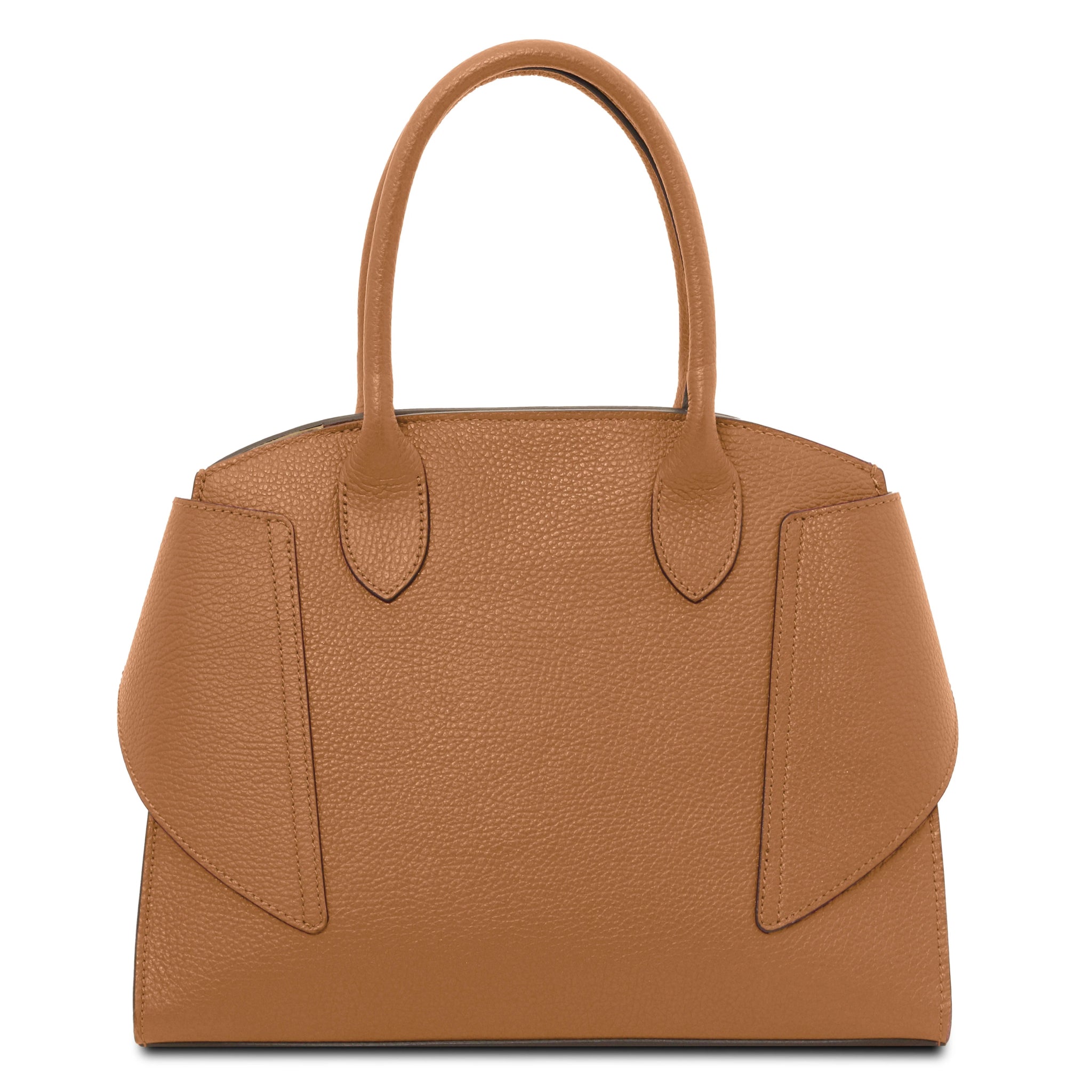 Back View Coccola Italian Pebbled Leather Handbag in Caramel with handle