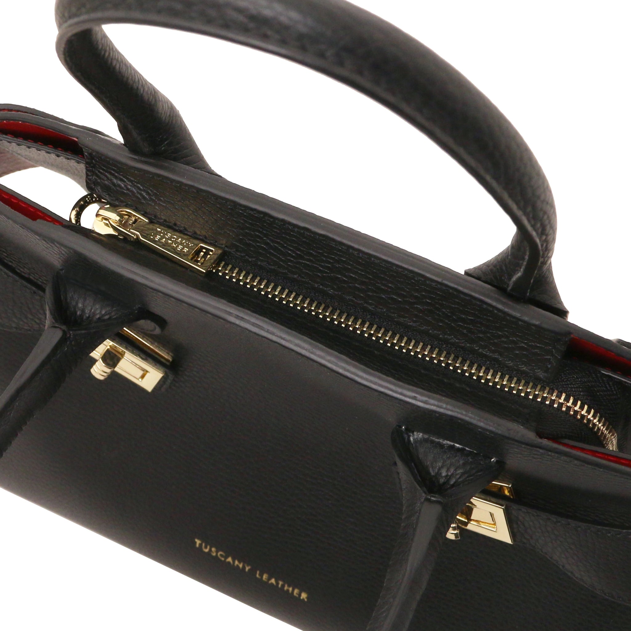 Top Zip Pocket Closure View Coccola Italian Pebbled Leather Handbag in Black