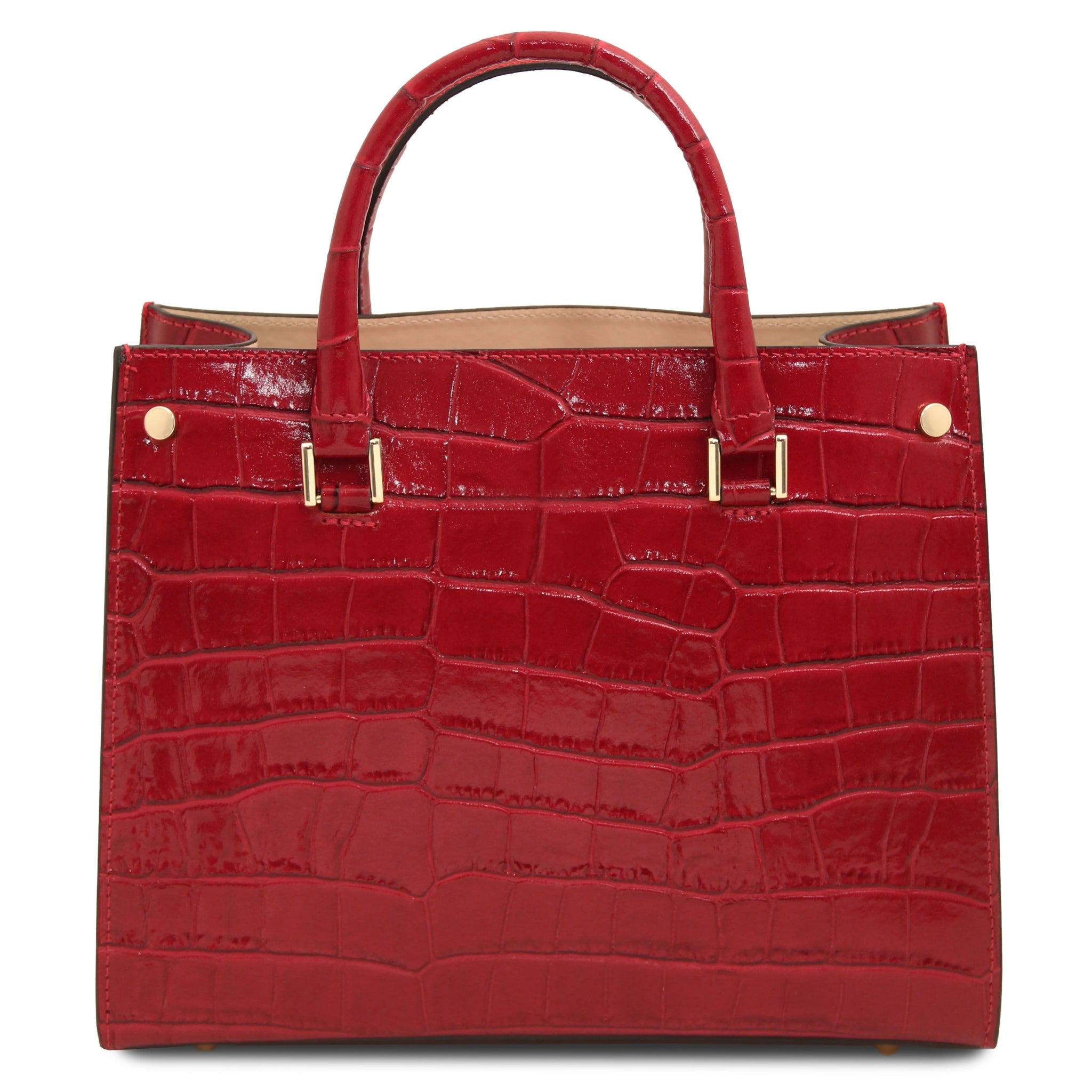 Back view Croque Croc Print Italian Leather Handbag in red