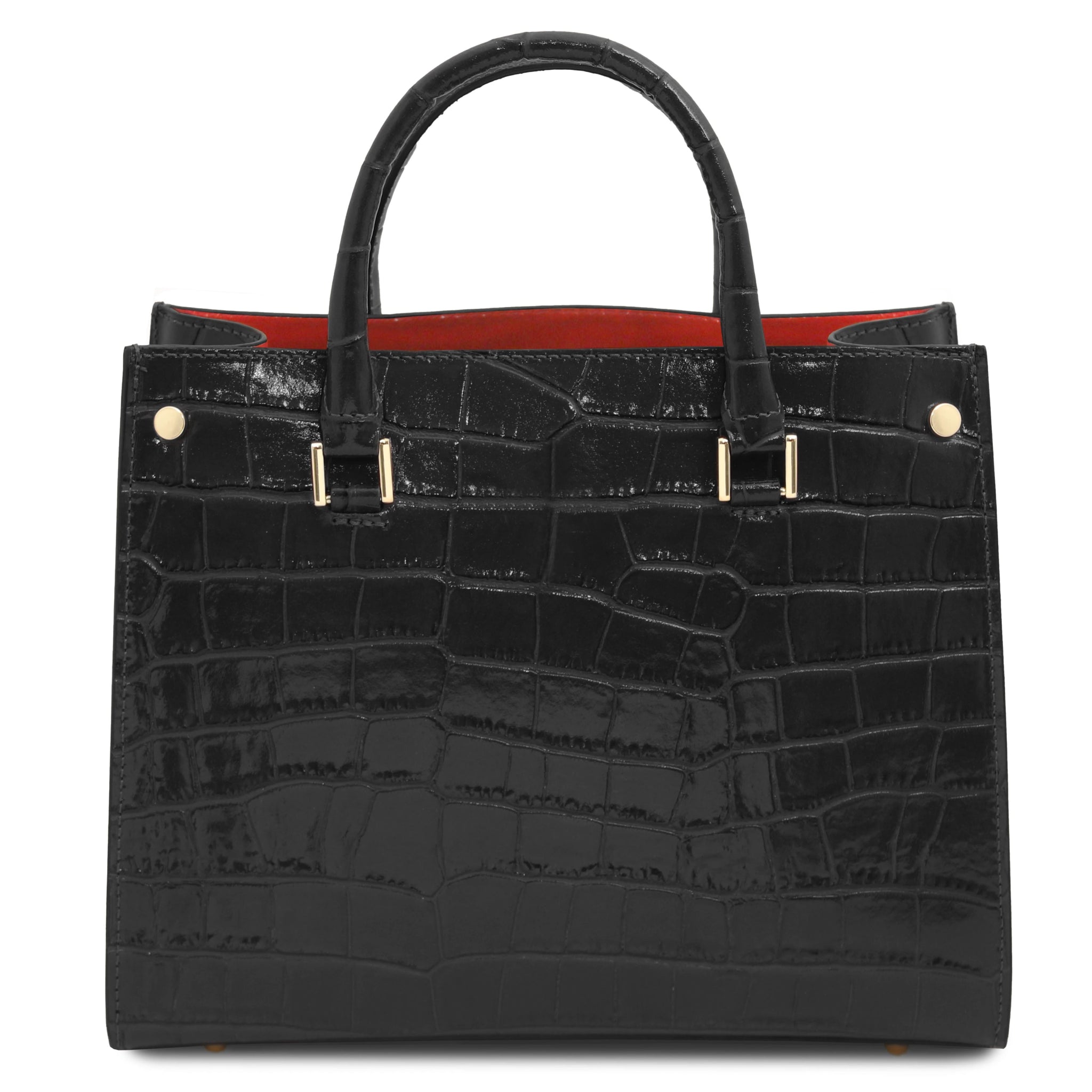 Back view Croque Croc Print Italian Leather Handbag in black