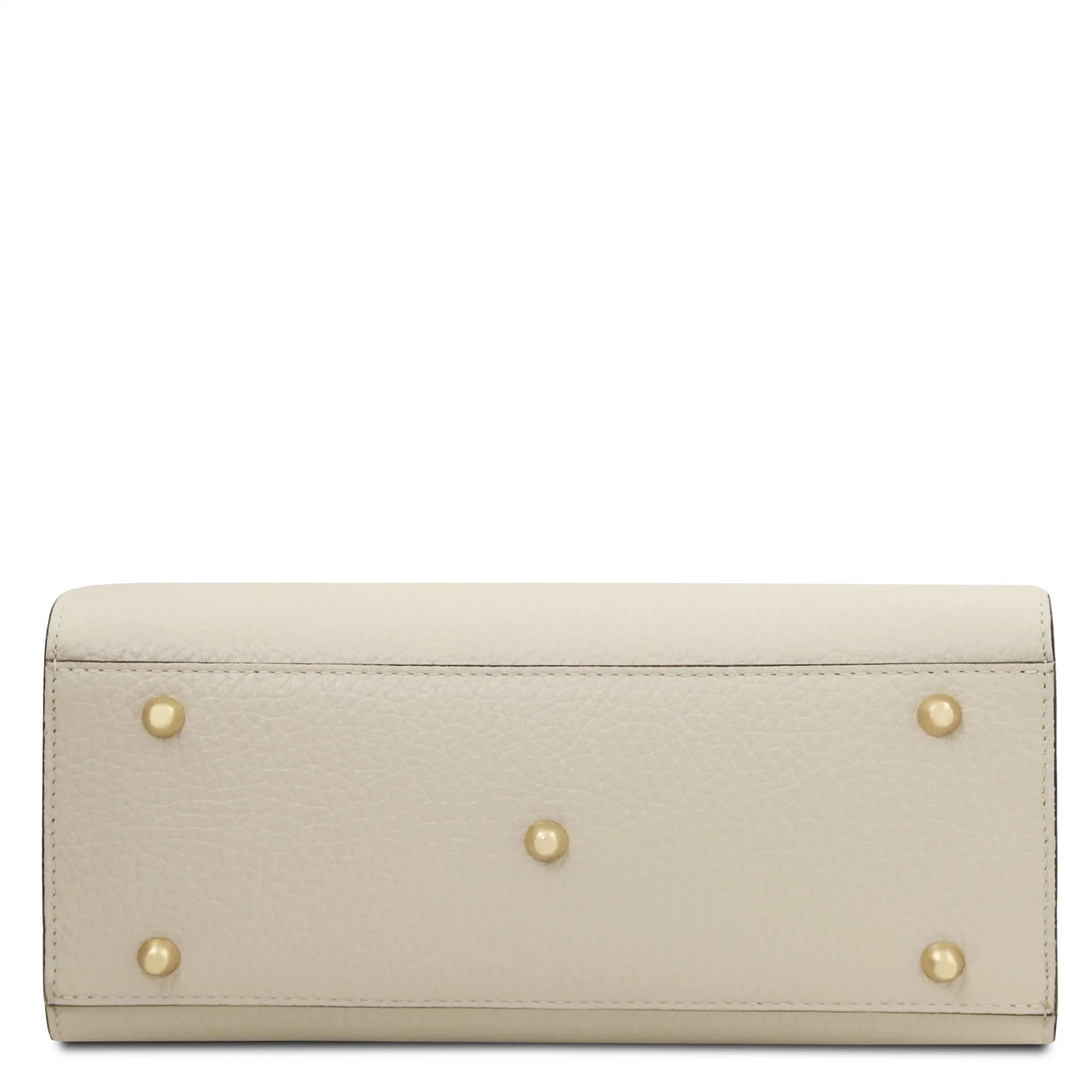 Bottom view Croque Italian Pebbled Leather Handbag in beige