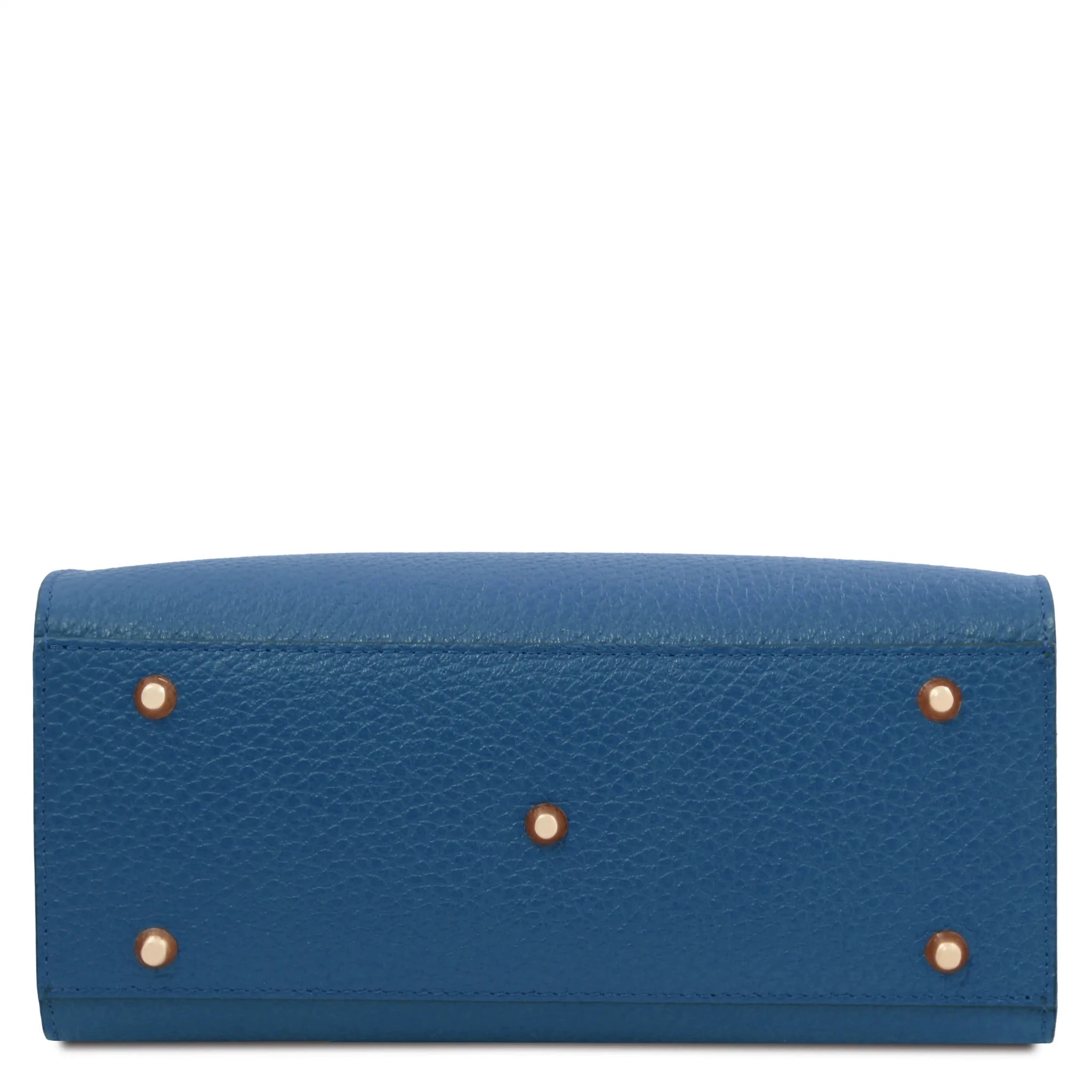 Bottom view Croque Italian Pebbled Leather Handbag in denim