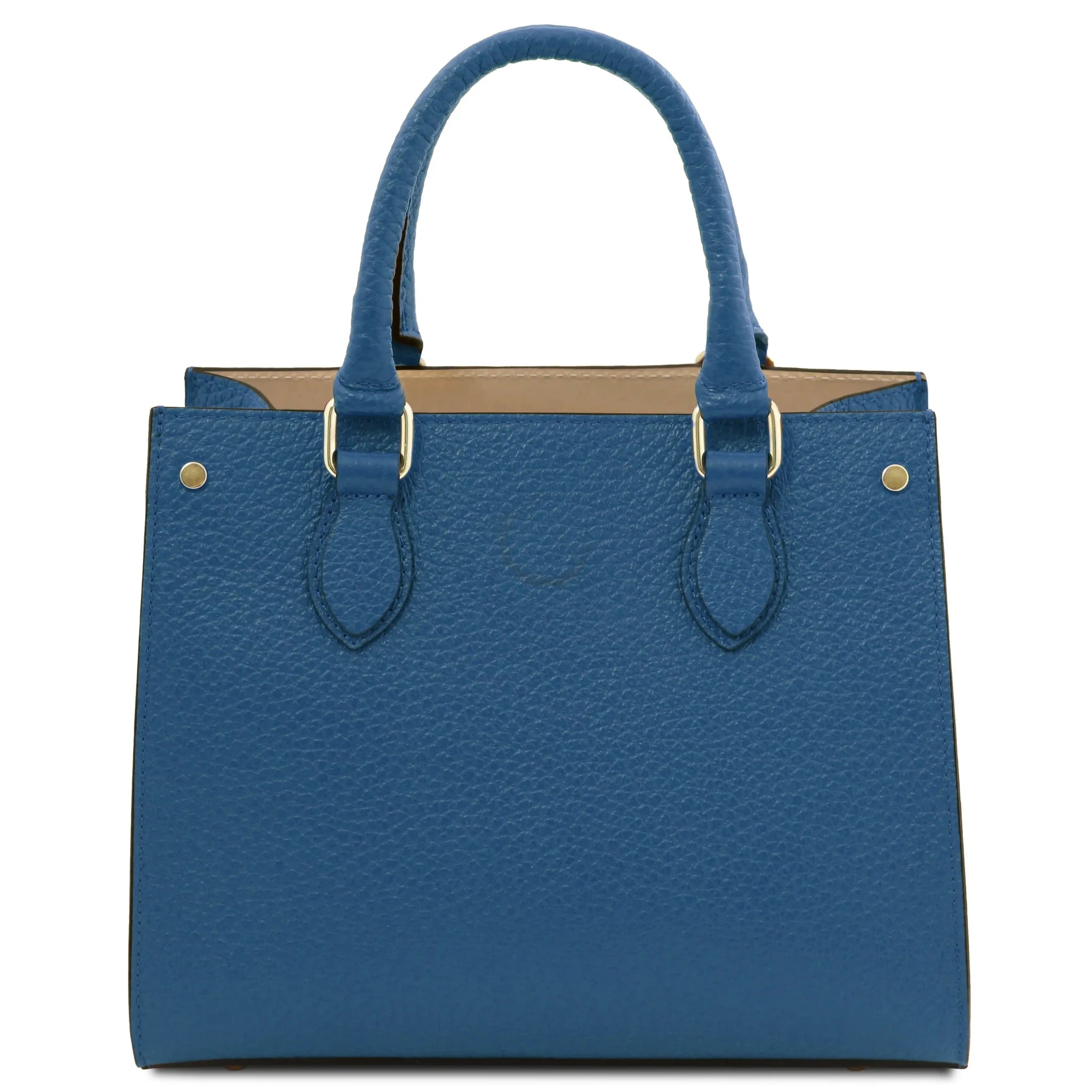 Back view Croque Italian Pebbled Leather Handbag in denim