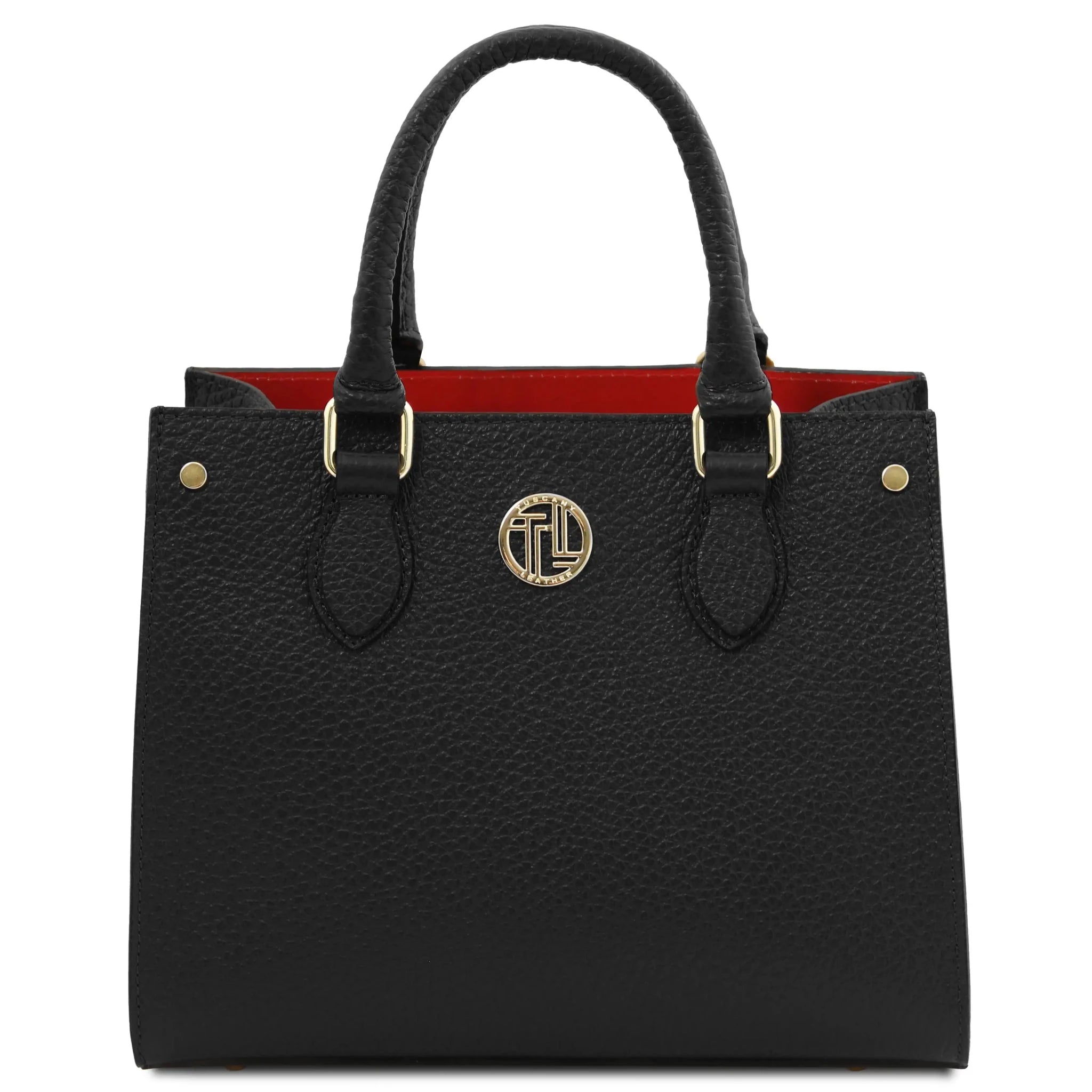 Front view Croque Italian Pebbled Leather Handbag in black