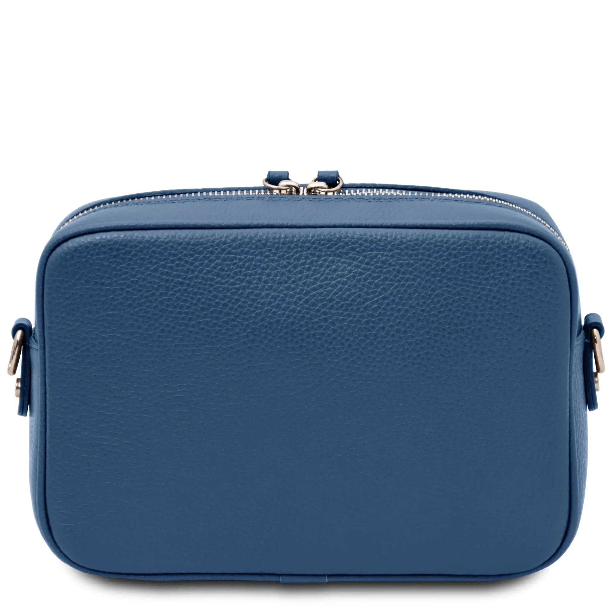 Back view Cubetto Italian Leather Shoulder Bag in Denim
