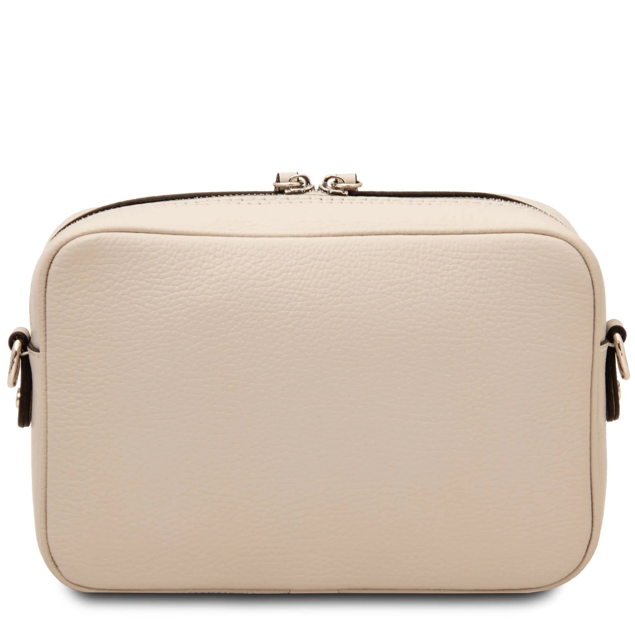 Back view Cubetto Italian Leather Shoulder Bag in Beige