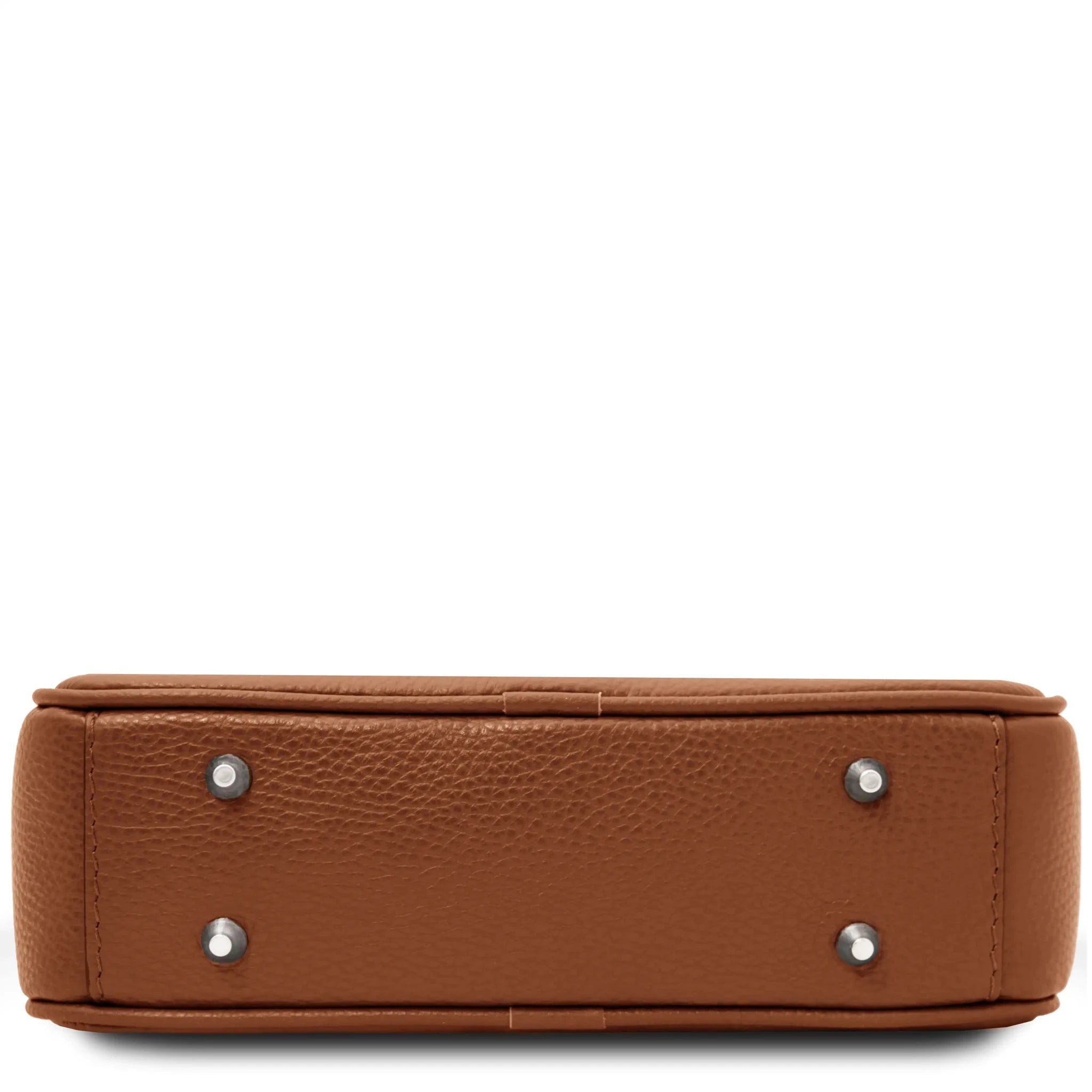 Bottom view Cubetto Italian Leather Shoulder Bag in Cognac