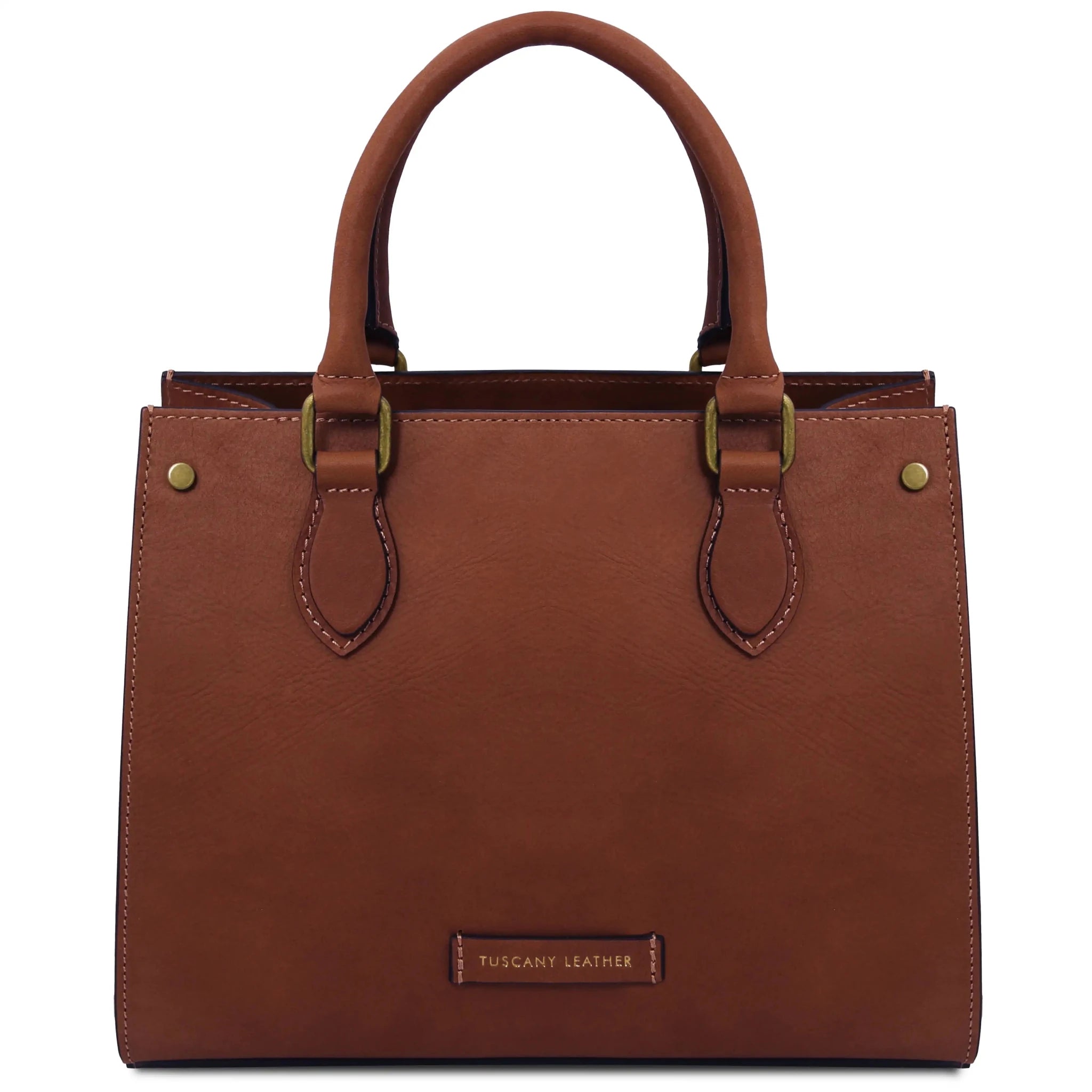 Front view Dama Textured Italian Leather Handbag in Brown