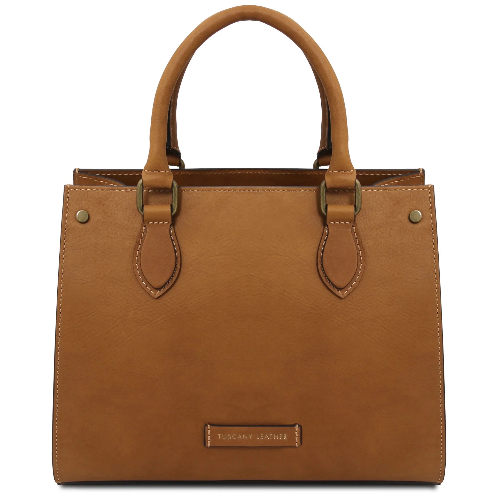 Front view Dama Textured Italian Leather Handbag in Natural