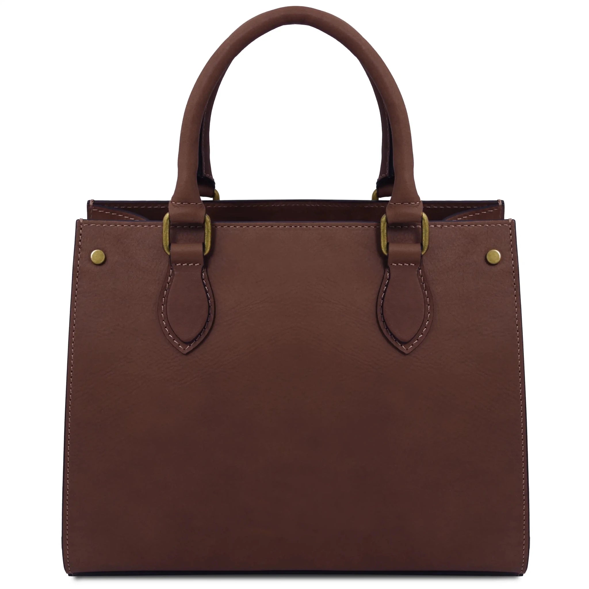 Back view Dama Textured Italian Leather Handbag in dark brown