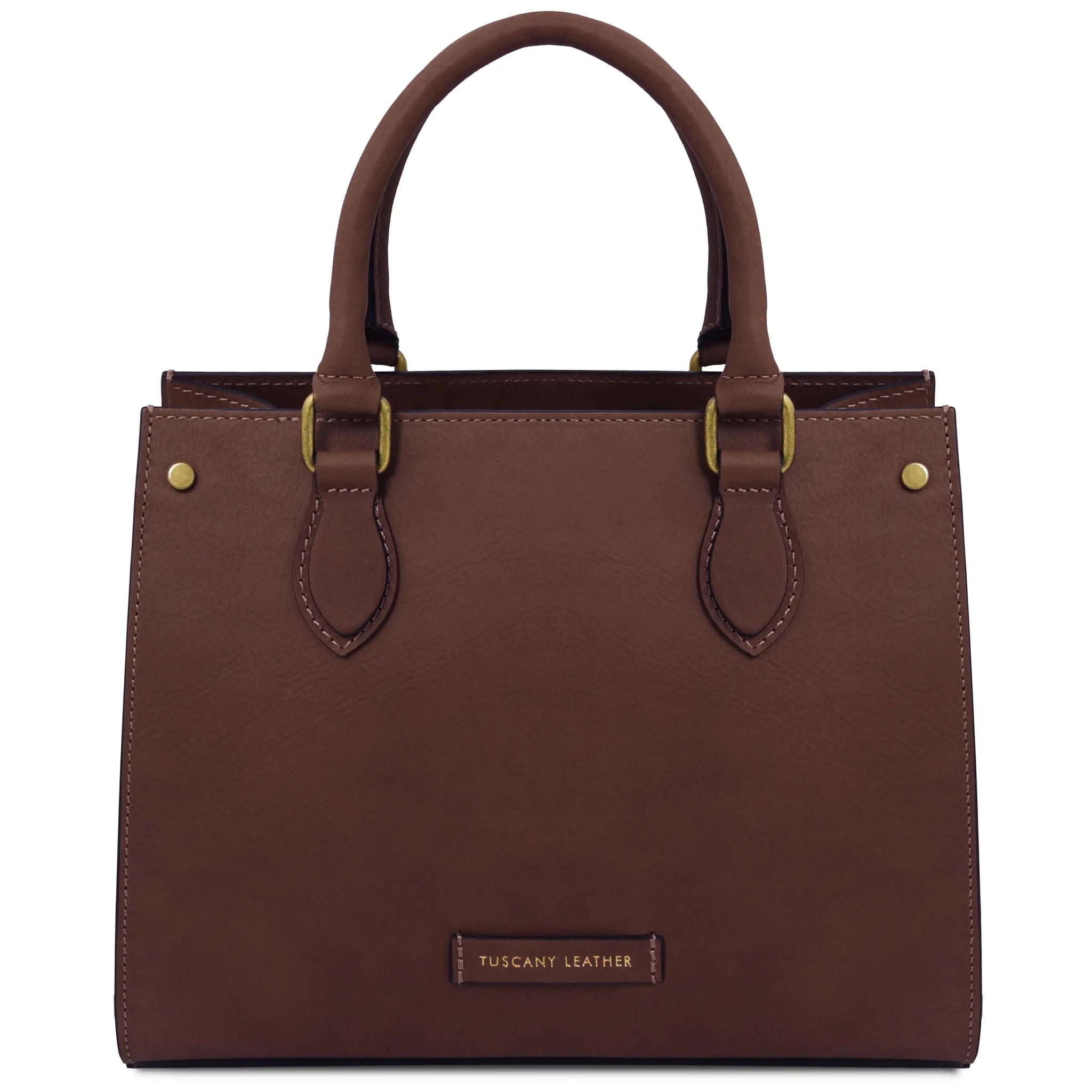 Front view Dama Textured Italian Leather Handbag in Dark Brown