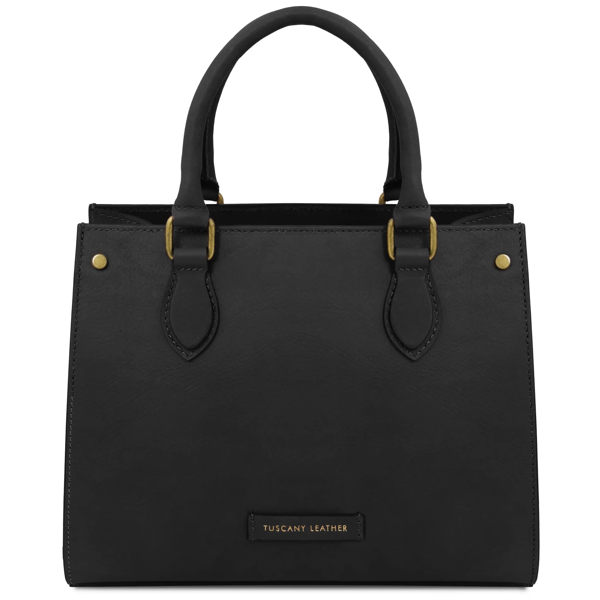 Front view Dama Textured Italian Leather Handbag in black