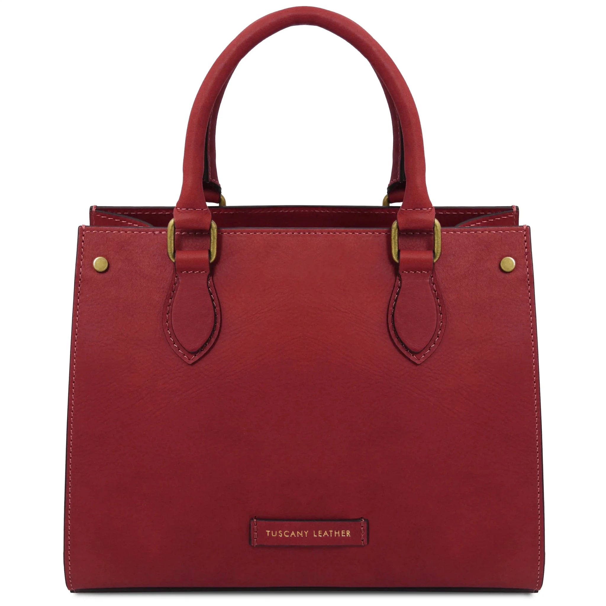 Front view Dama Textured Italian Leather Handbag in Red