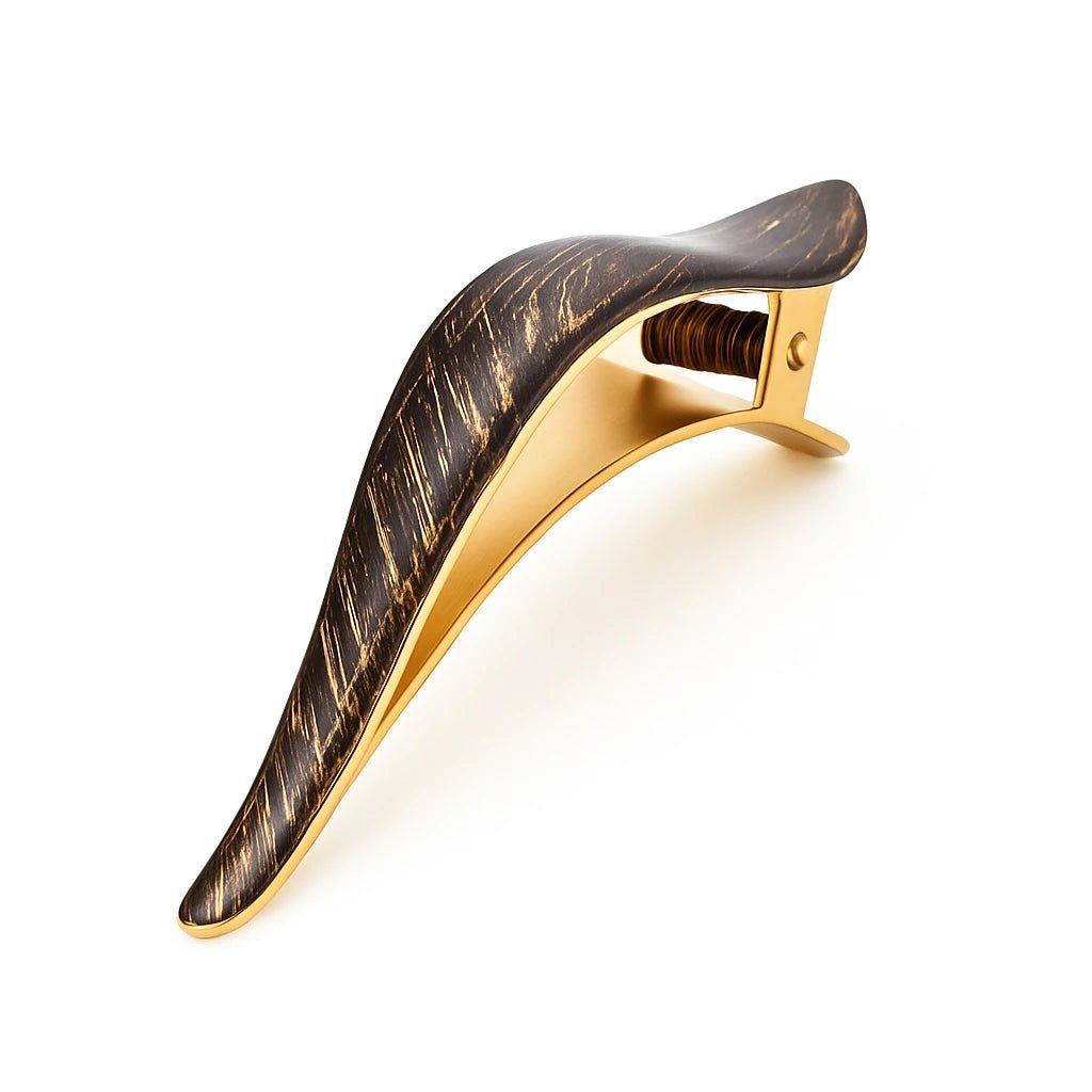 Dark Blonde Enamel Hair Clip in Gold on a white background