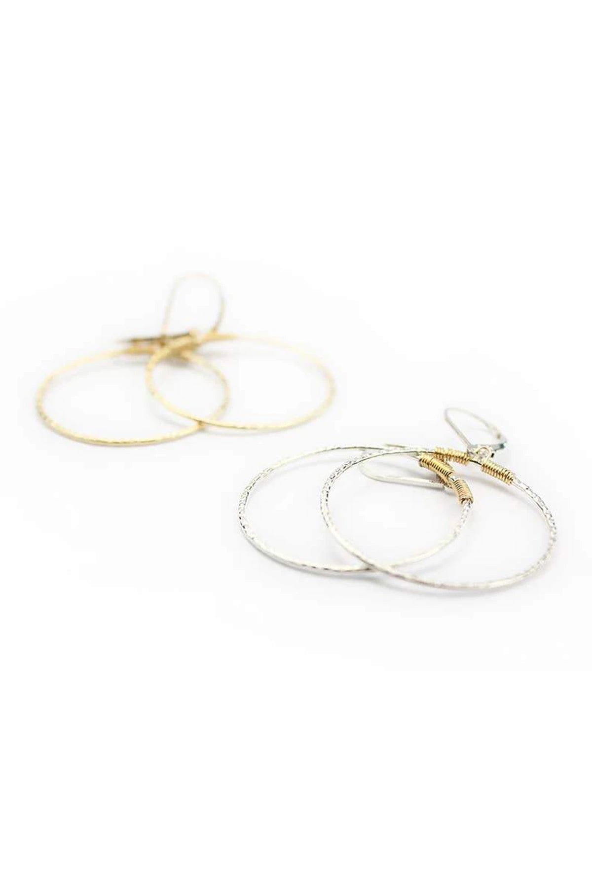 Dazzling Hammered Hoops silver and gold on a white background