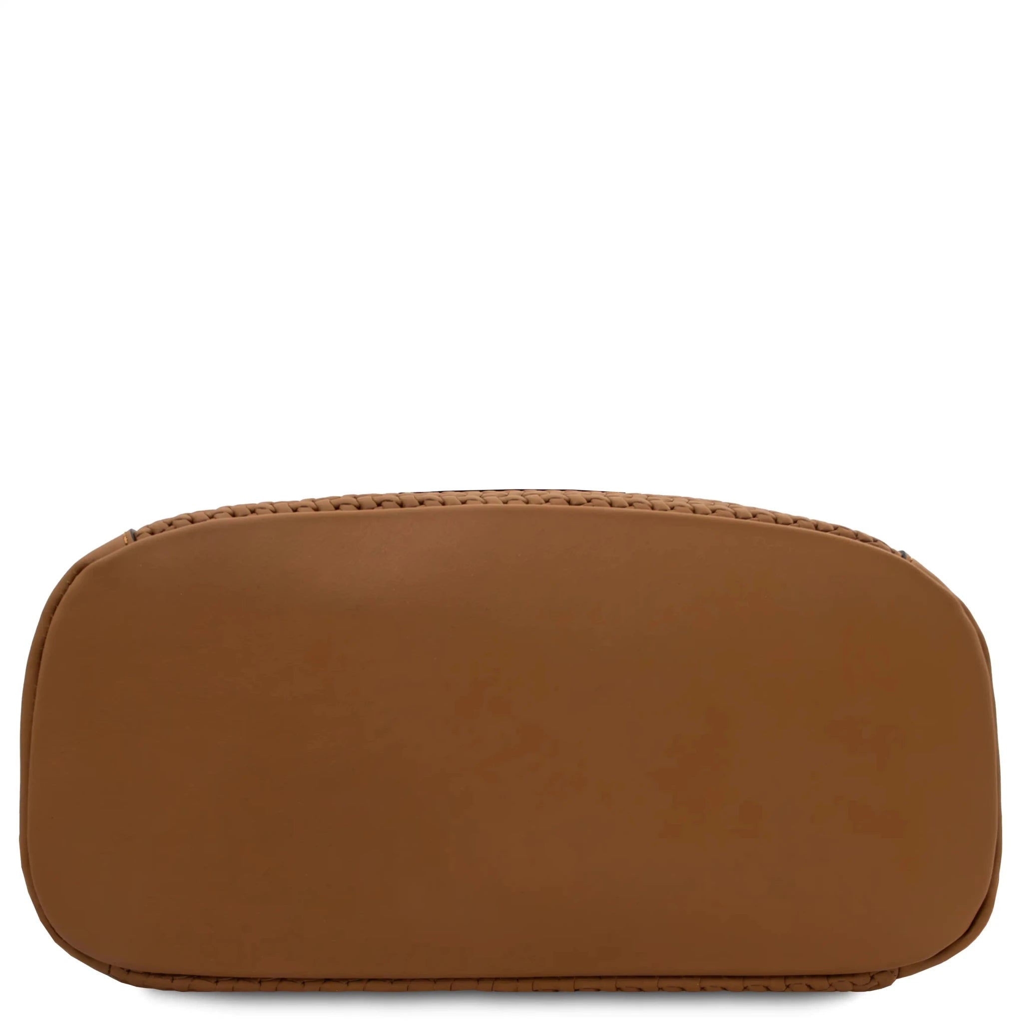 Bottom view Dedalo Woven Printed Italian Leather Backpack in cognac
