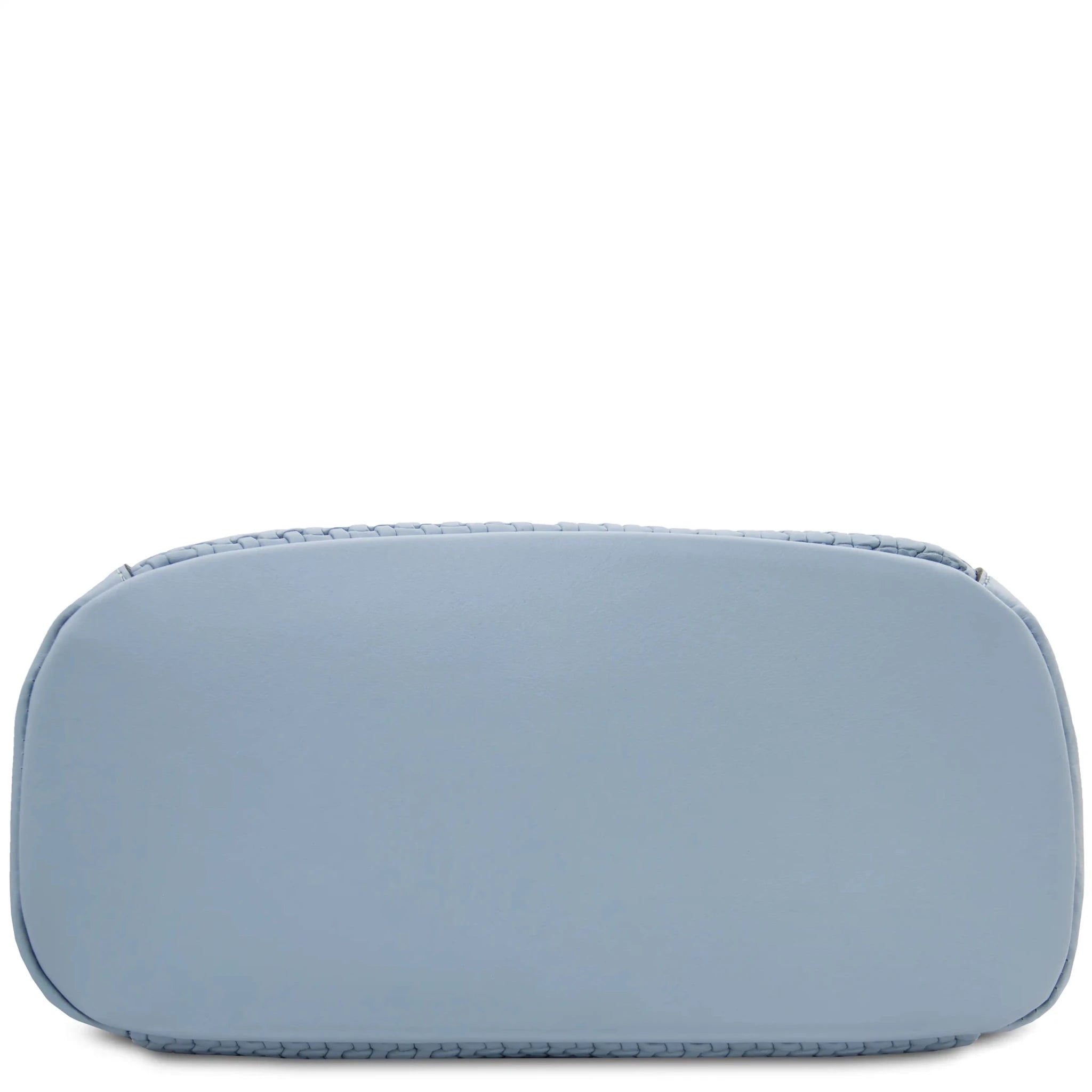 Bottom view Dedalo Woven Printed Italian Leather Backpack in light blue