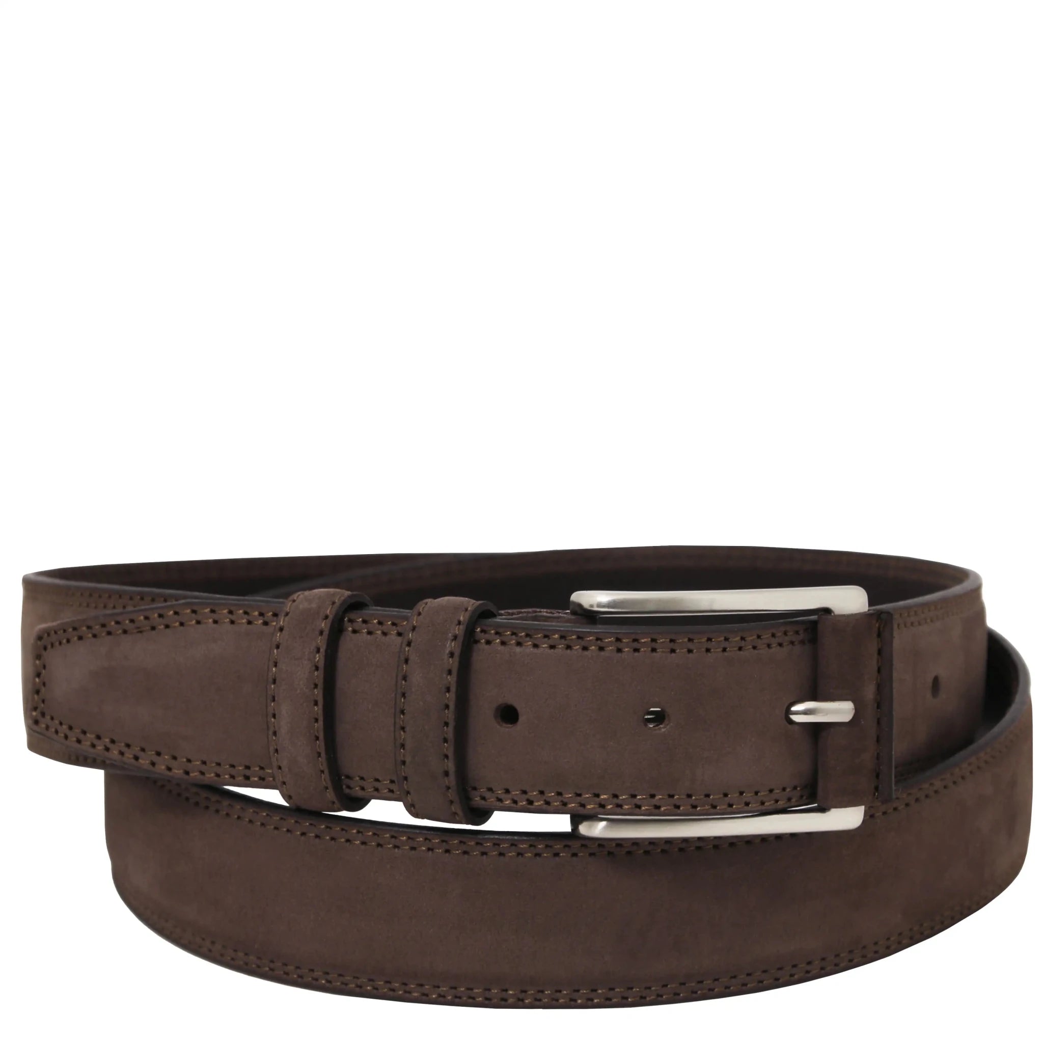Front view Elegant Nubuck Leather Belt 35mm in dark brown