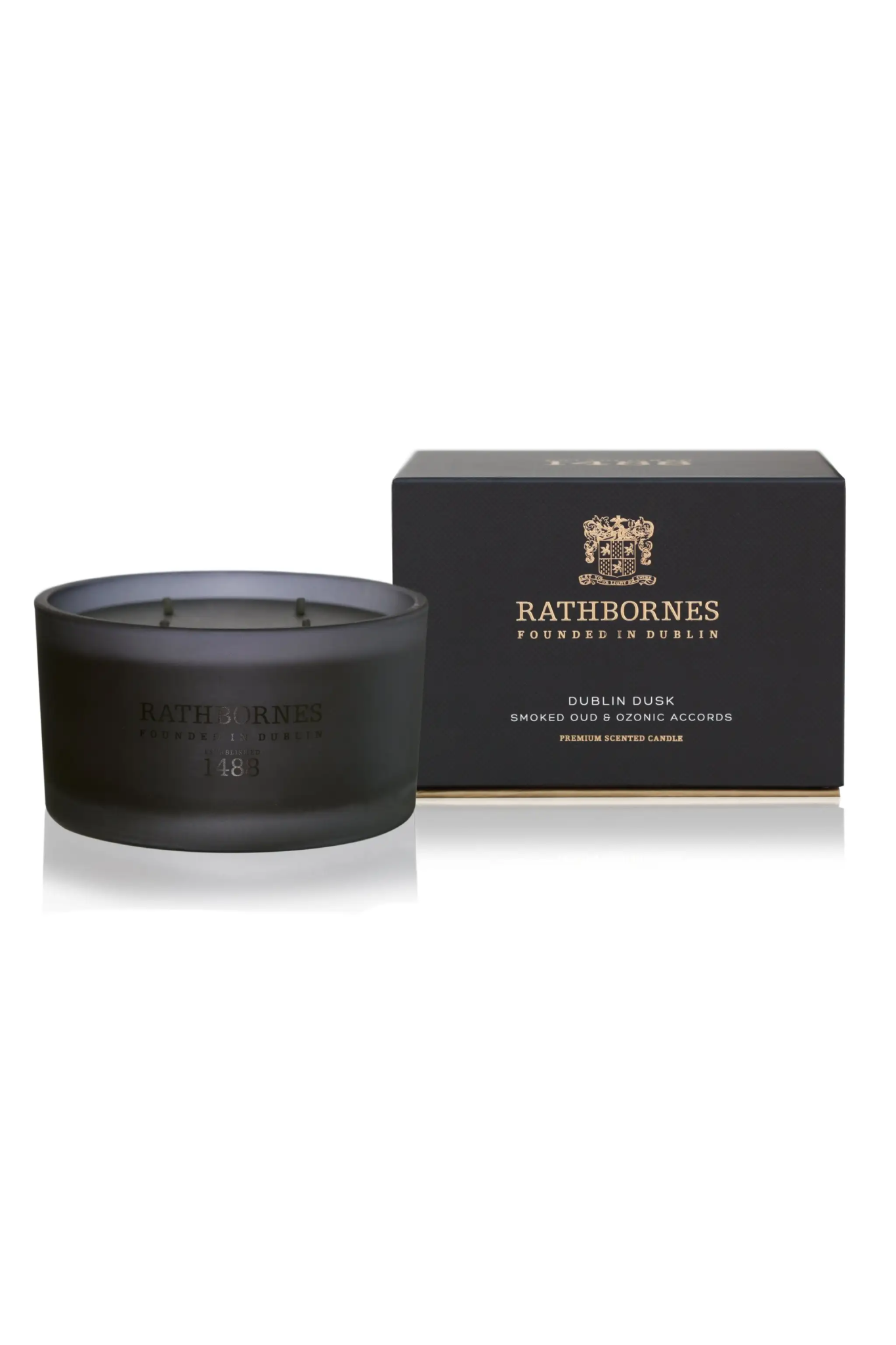 Dublin Dusk Luxury Beeswax black Candle and black box on a white background