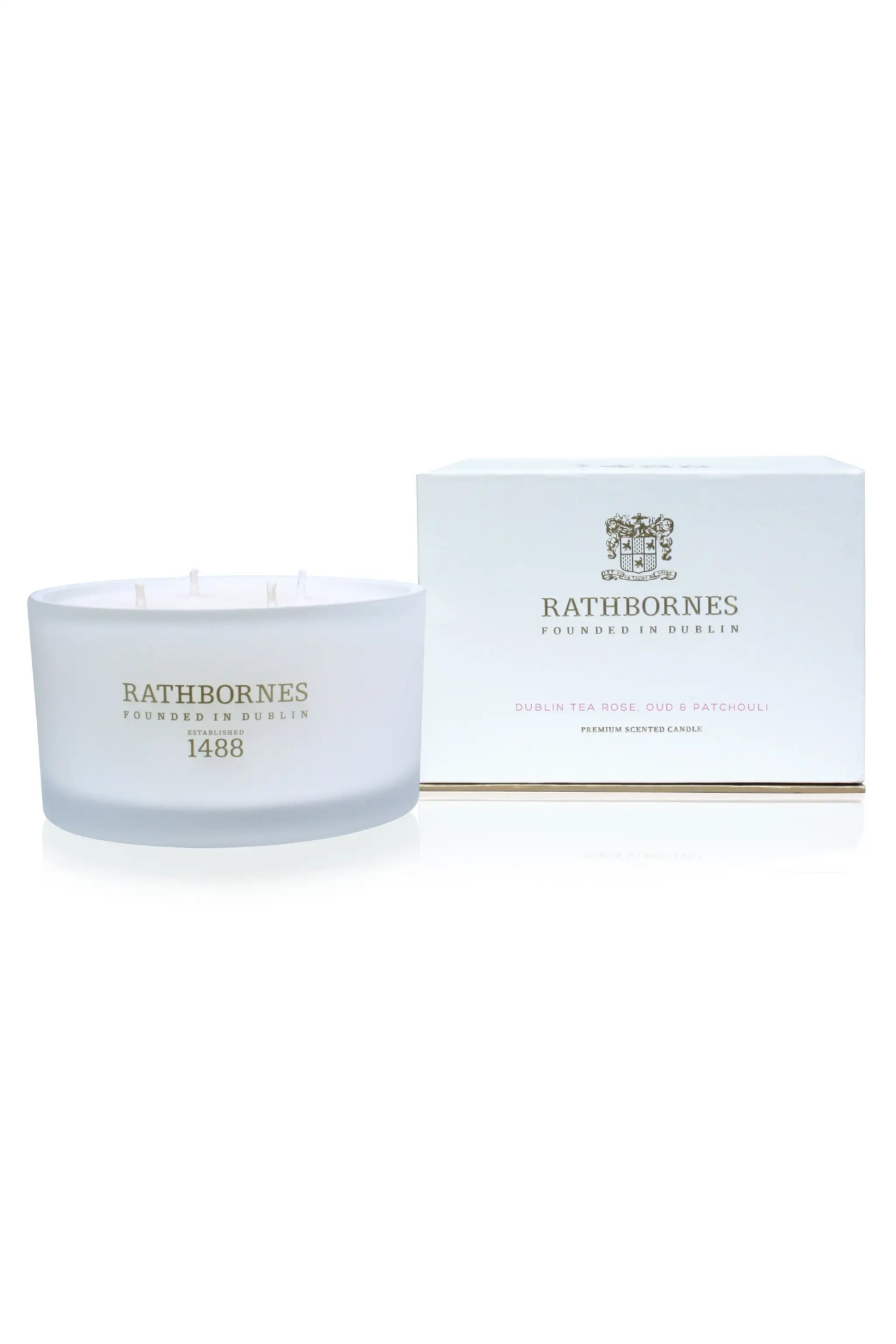 Dublin Tea Rose, Oud and Patchouli Luxury Beeswax Candle with branded box