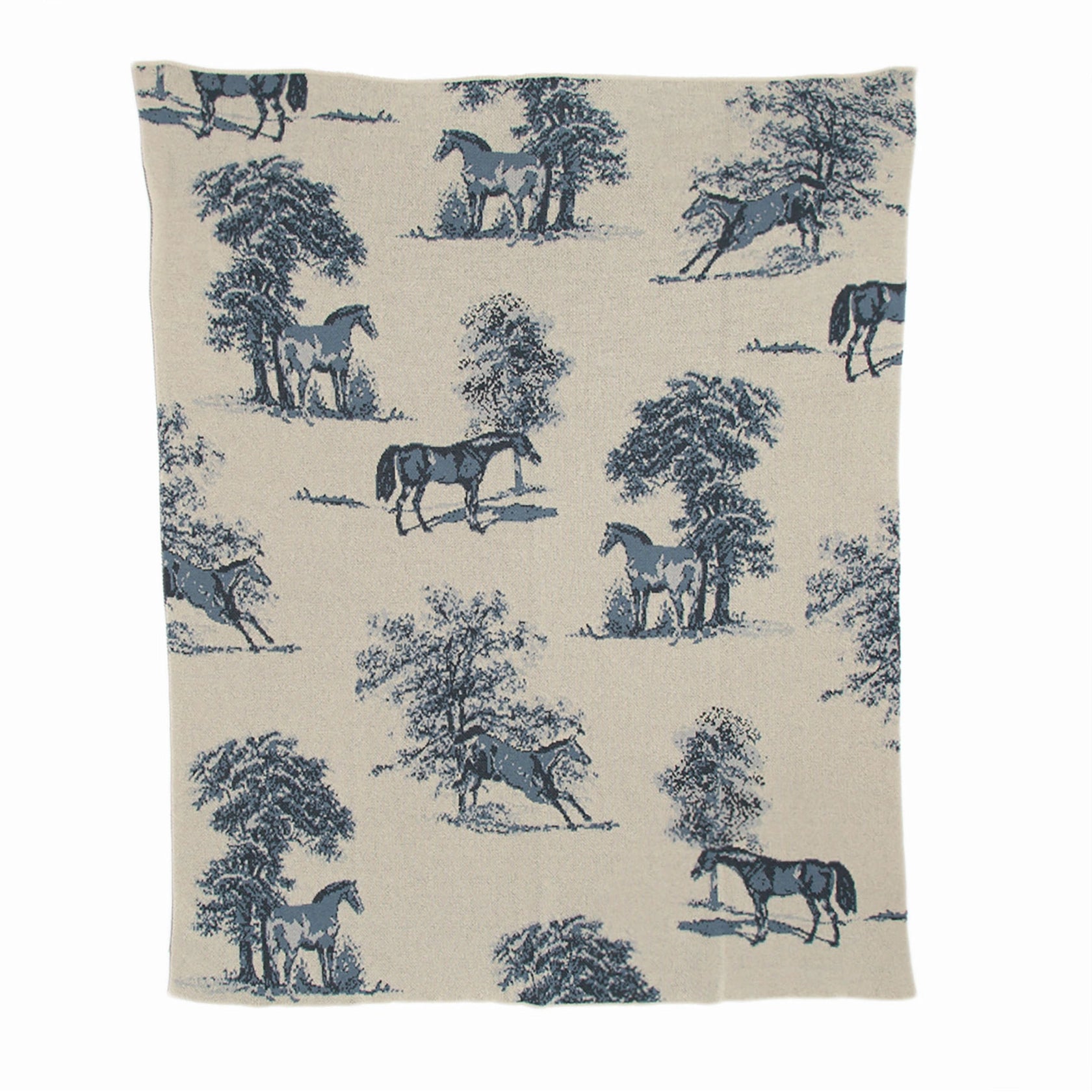 Equestrian Toile Throw Blanket in Blue on a white background