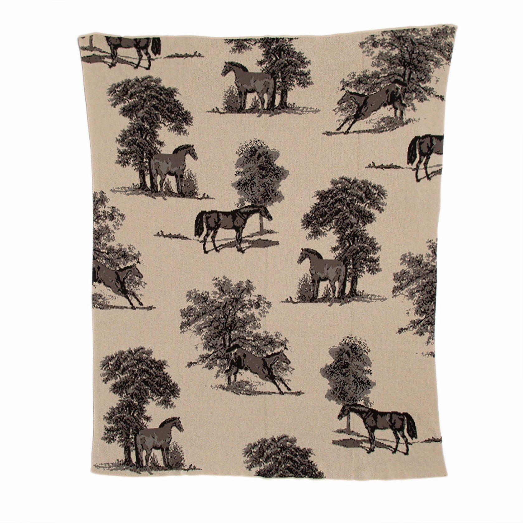 Equestrian Toile Throw Blanket in Charcoal on a white background