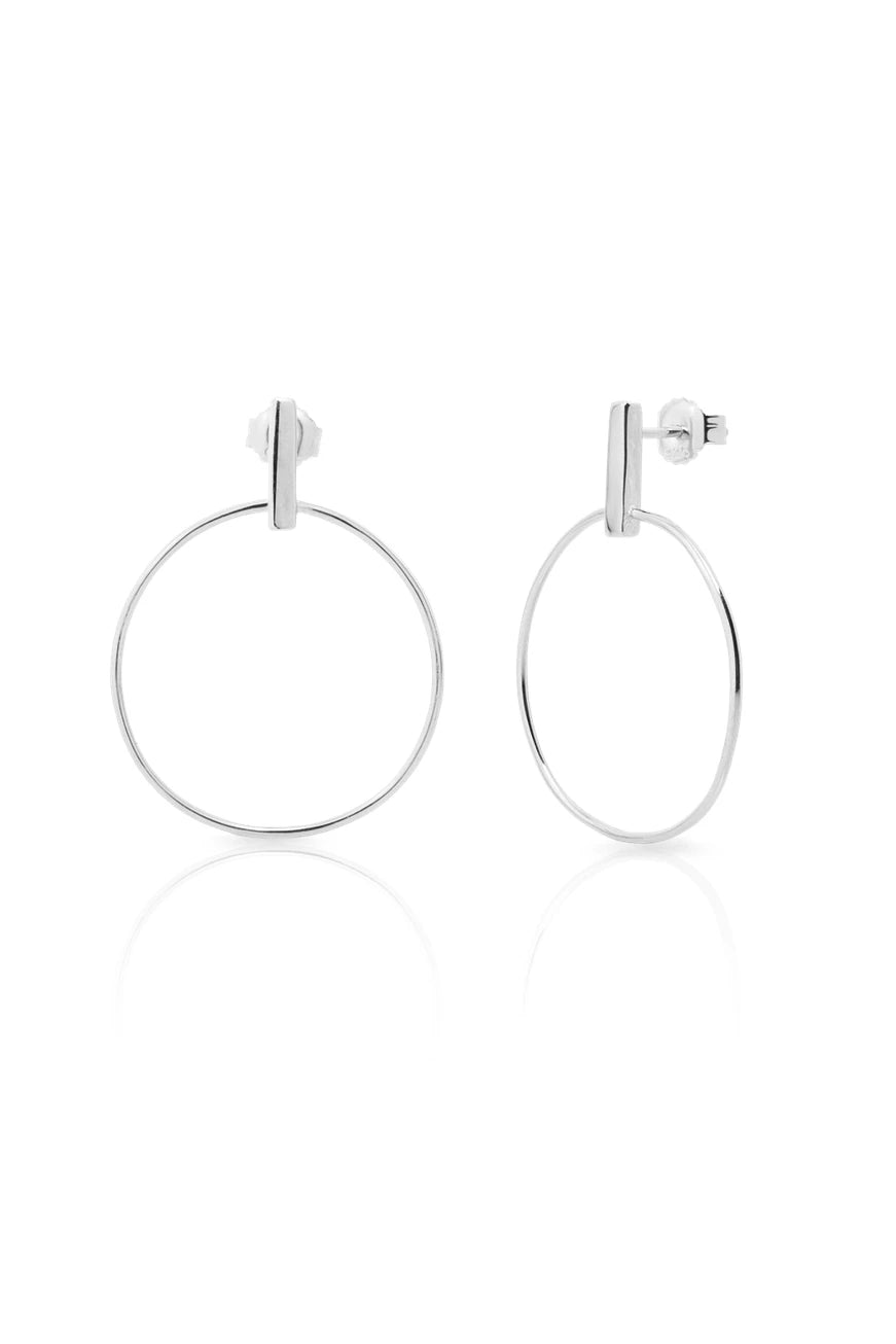 España Stick Circle Dangle Earrings in Silver on a white background