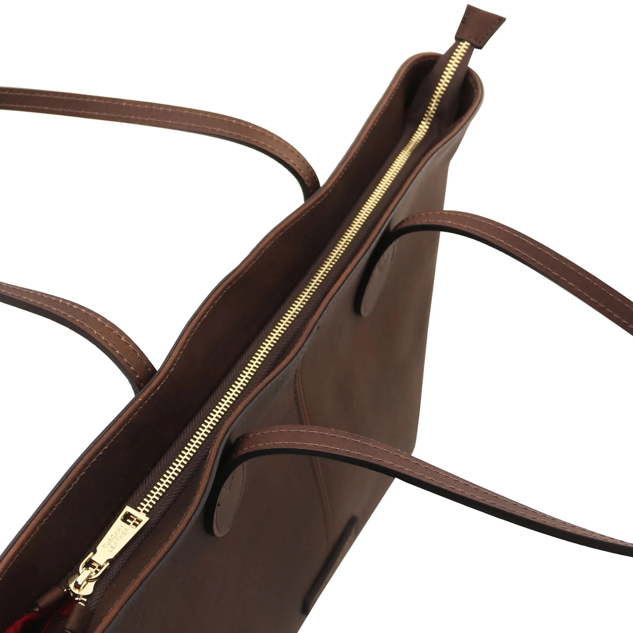 Top zippered closure view Dark Brown Essenza Shoulder Bag