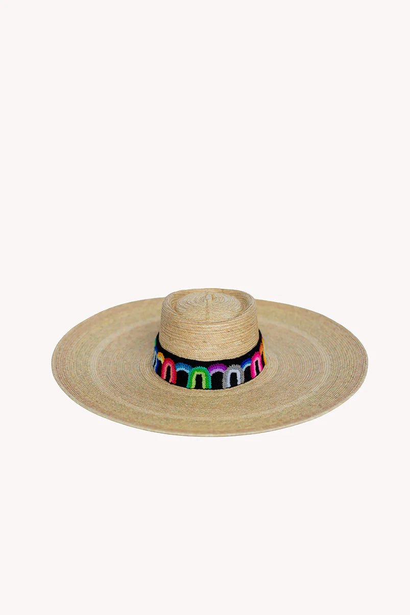Floppy Palm Leaf Straw Hat featuring the Honor Intention Hat Band in Black