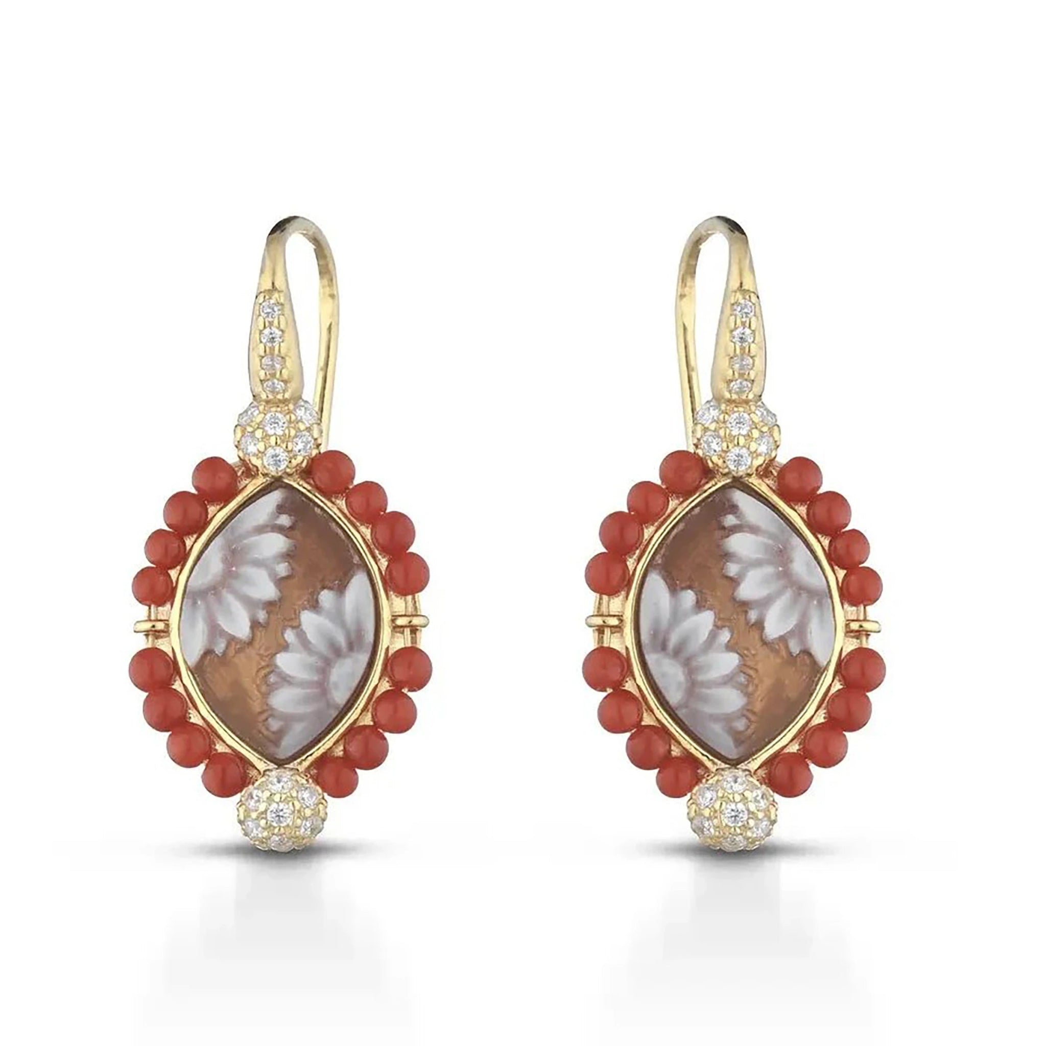 Florentine Spring Cameo Teardrop Earrings on a white background