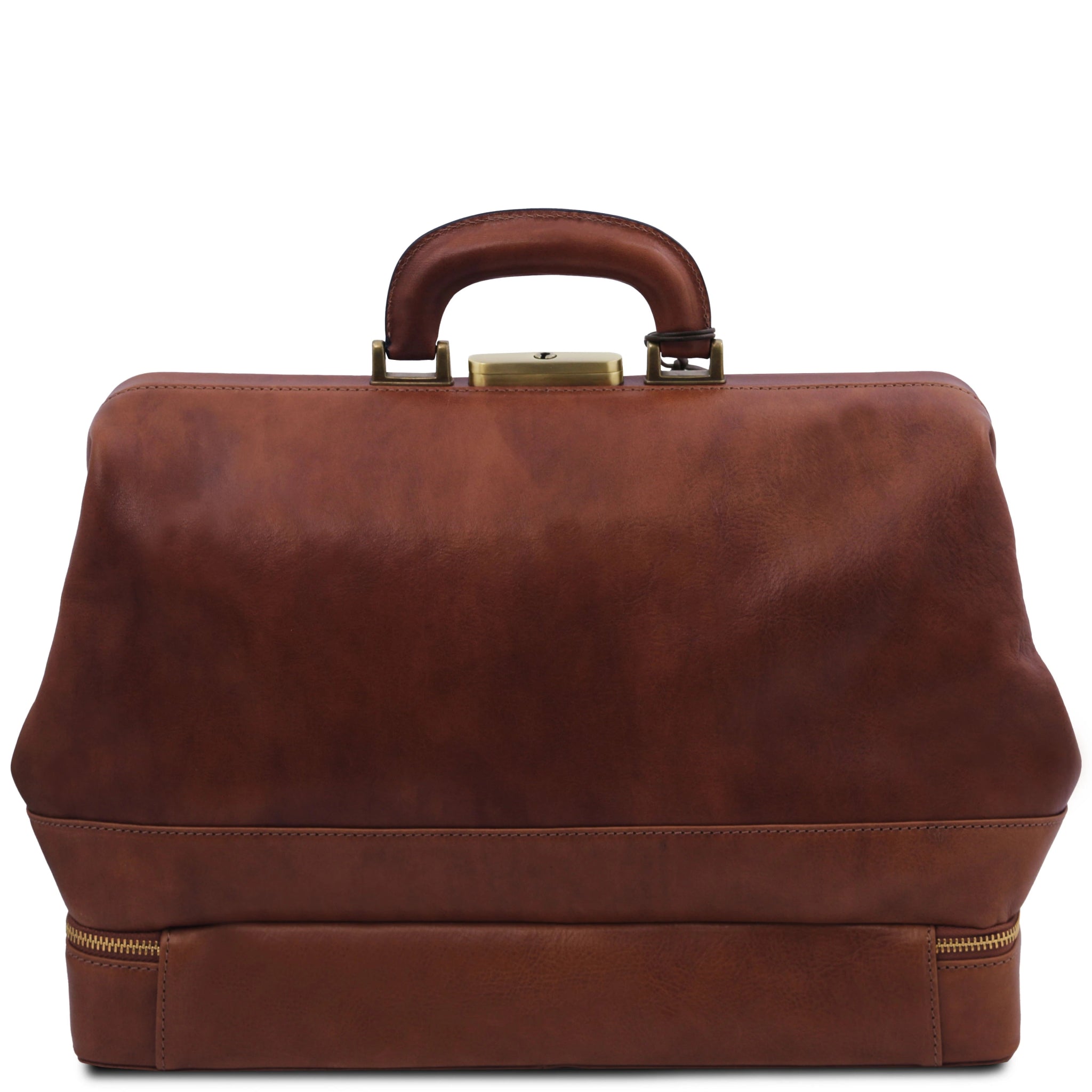 Back view Giotto Exclusive Double - bottom Italian Leather Doctor Bag in brown on a white background