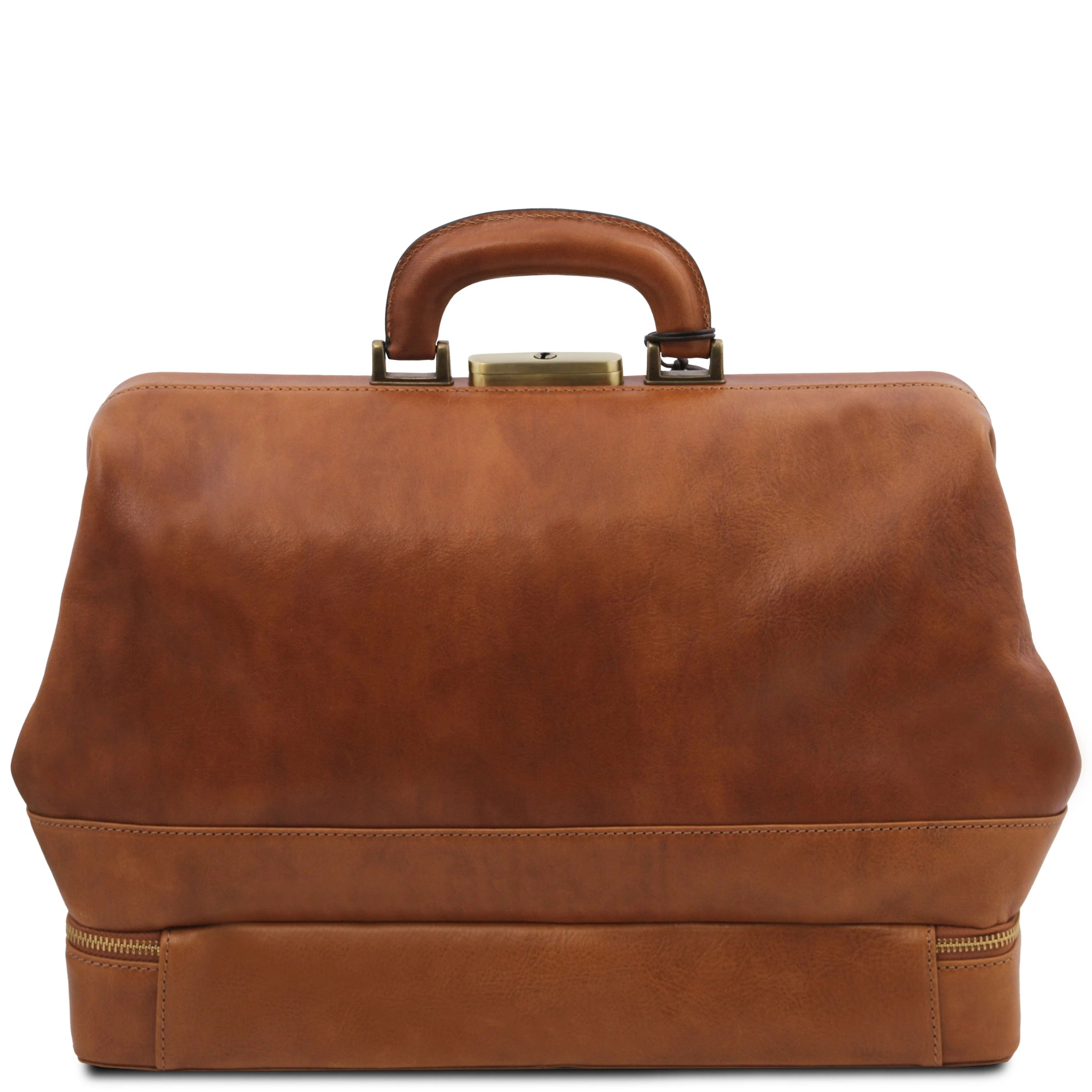 Back view Giotto Exclusive Double - bottom Italian Leather Doctor Bag in natural on a white background