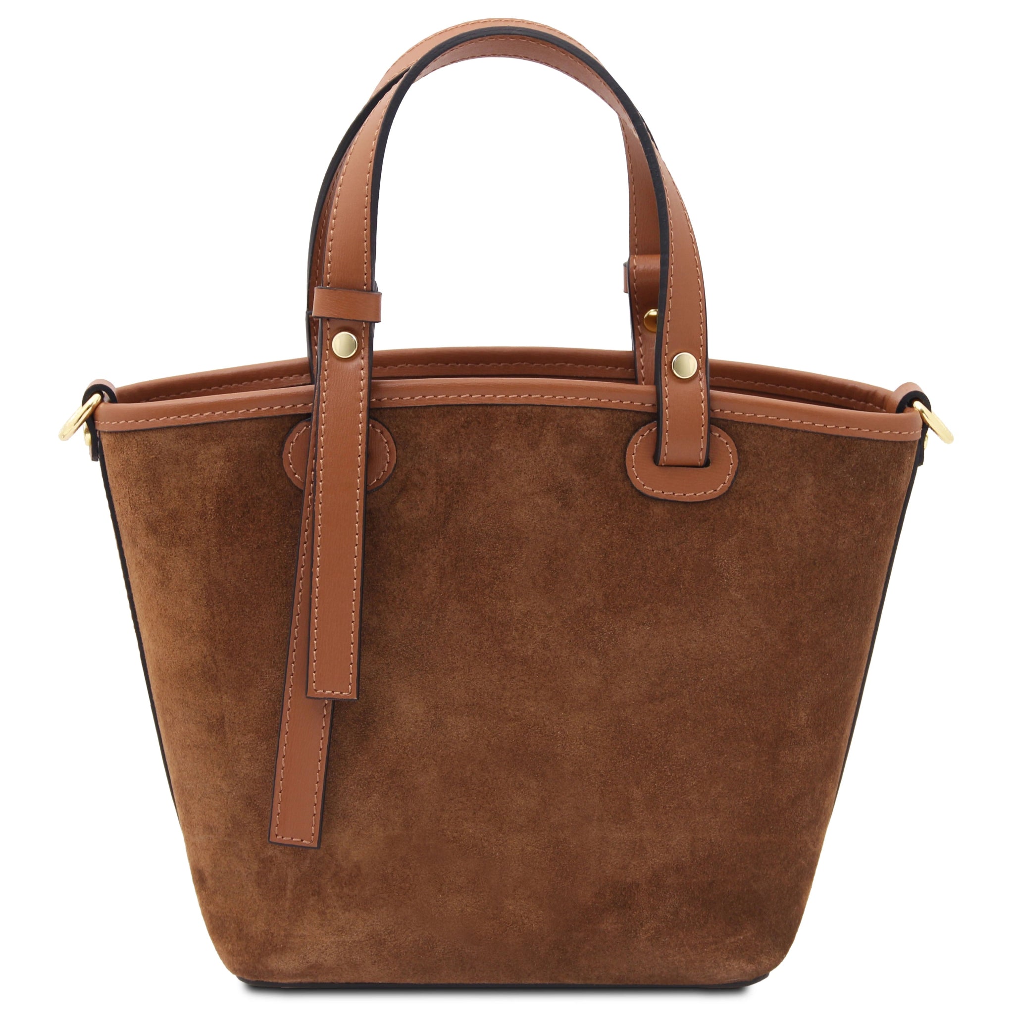 Back view Glacette Suede Leather Bucket bag in Cognac